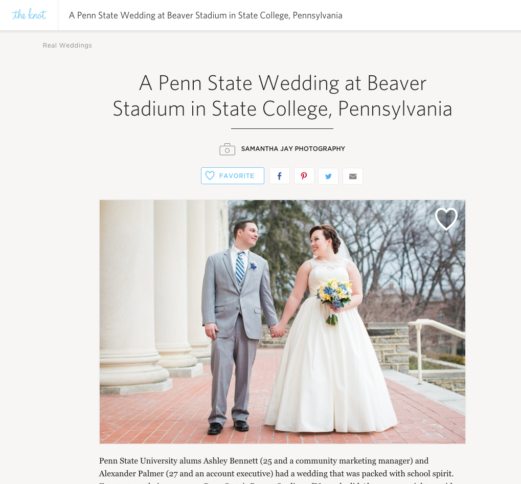Featured on The Knot | Ashley and Alex | Pennsylvania State University Wedding Photographer