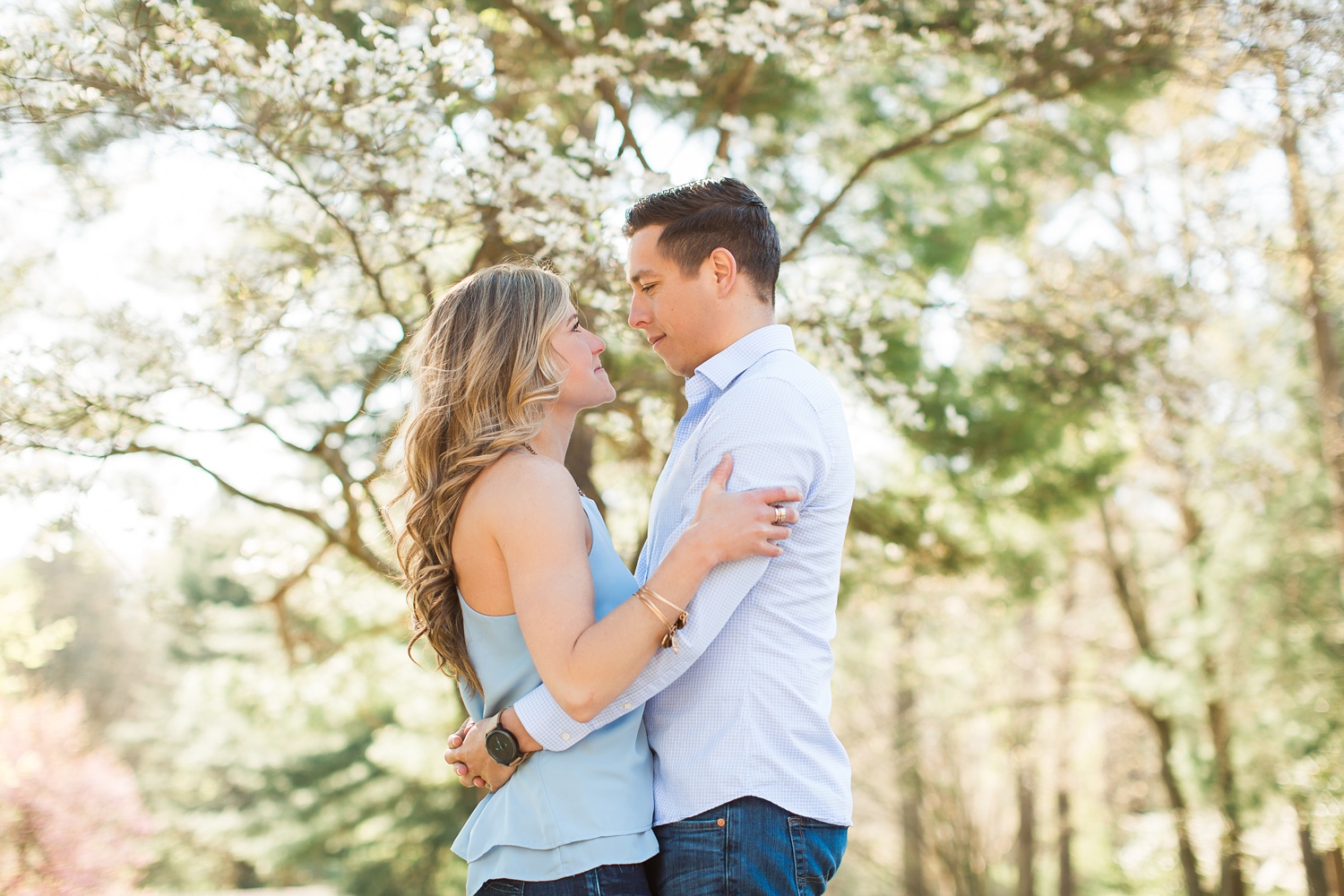 Ridley Creek State Park Engagement Photography | Early Morning Spring Sunshine | Cait, Ryan &amp; Brooklyn