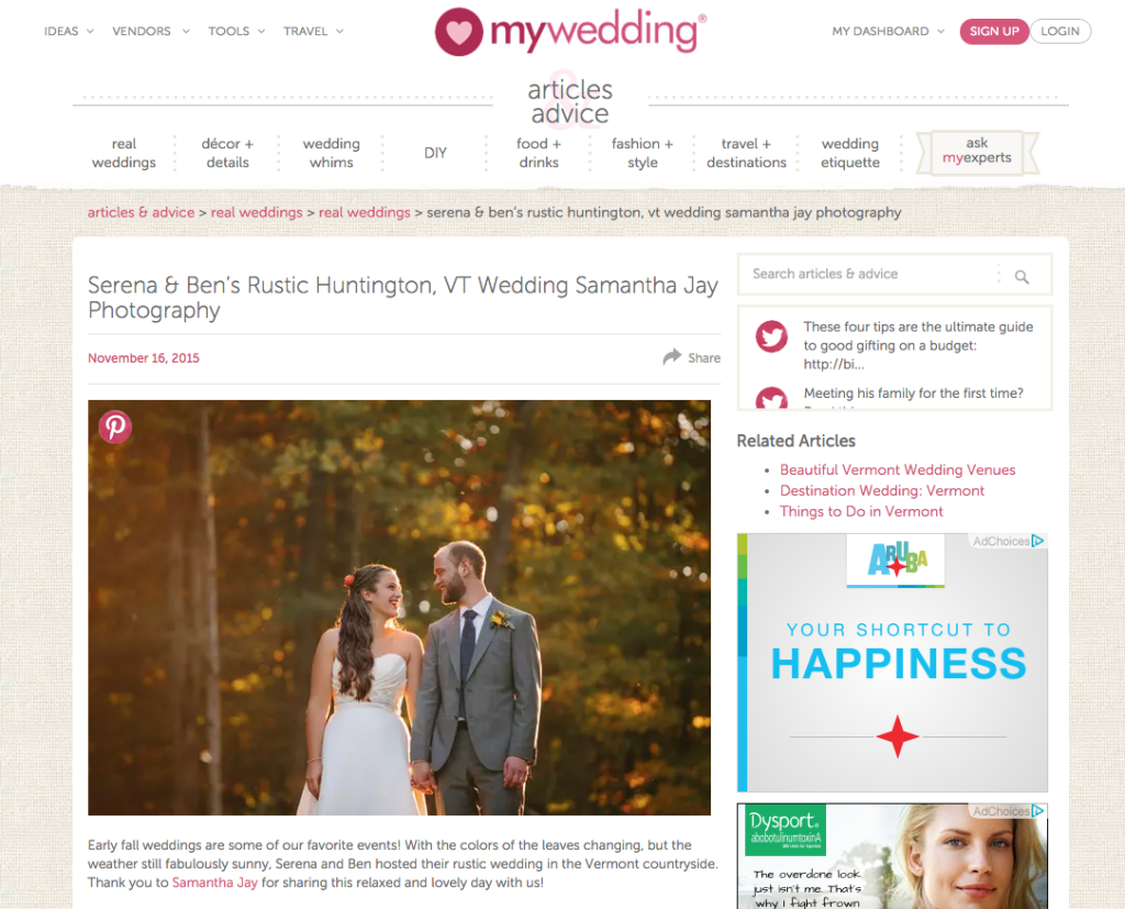 Featured on MyWedding.com | Vermont Wedding Photographer | Ben and Serena