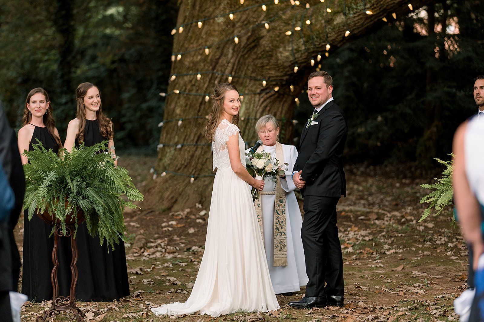wedding ceremony at Aldie Mansion under tree