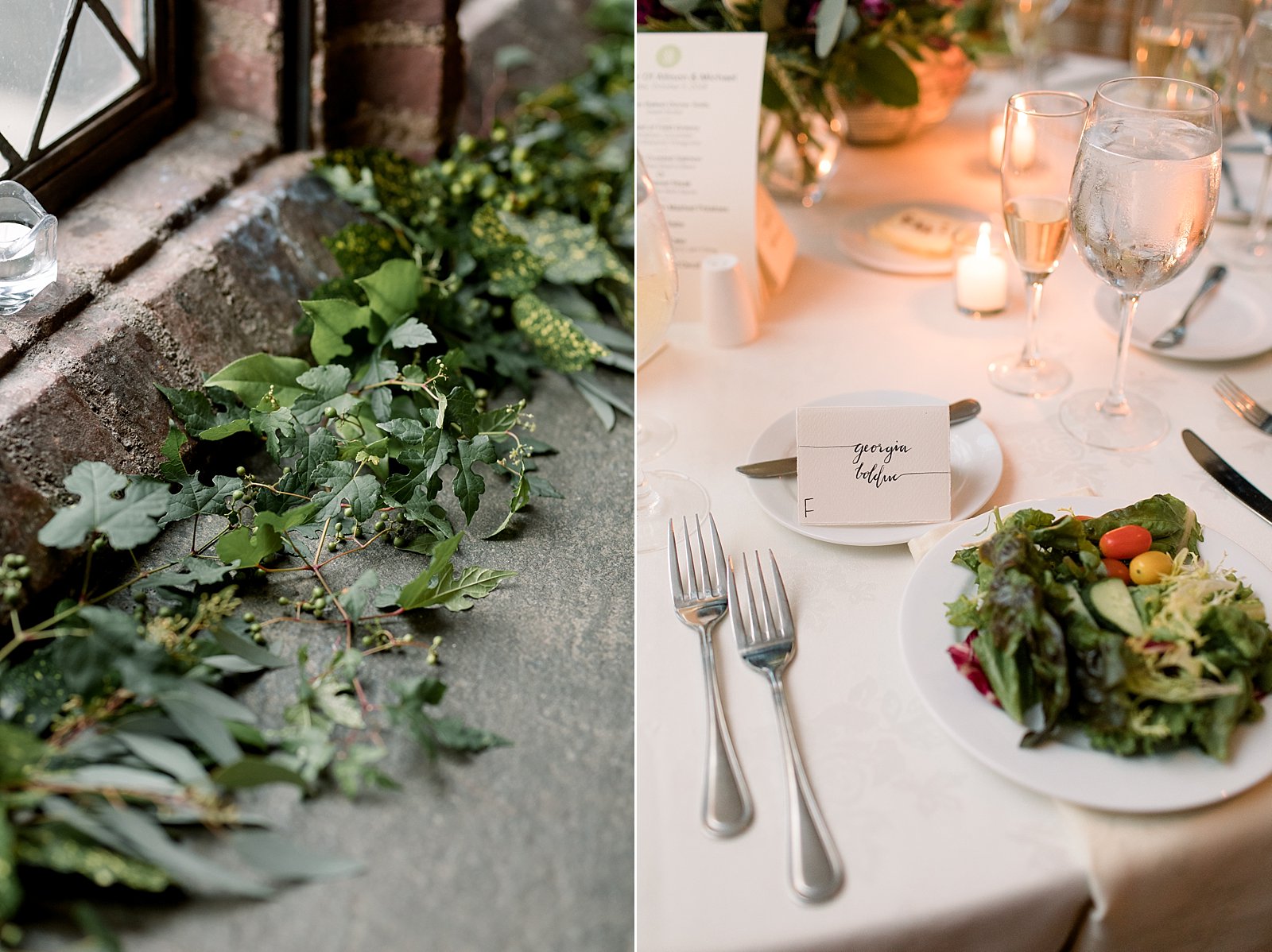 greenery under window for Aldie Mansion wedding reception