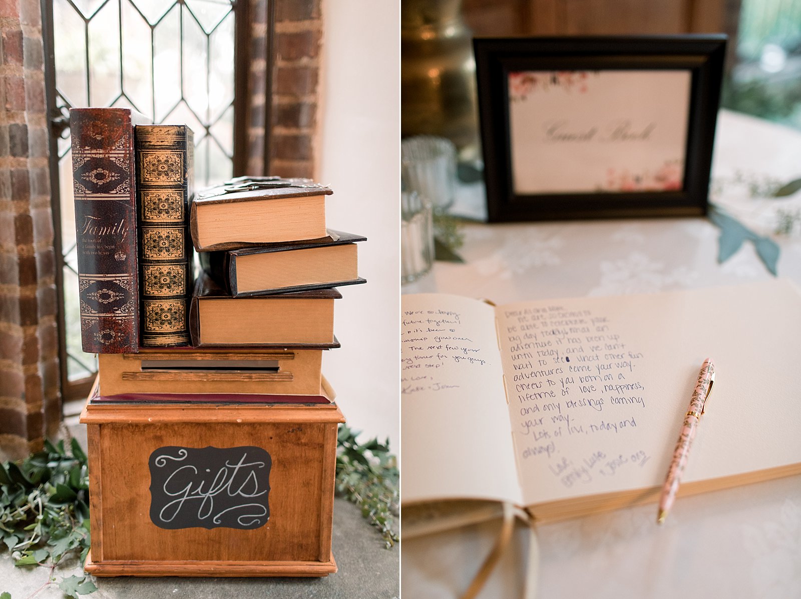 guest book with old books for Aldie Mansion wedding reception