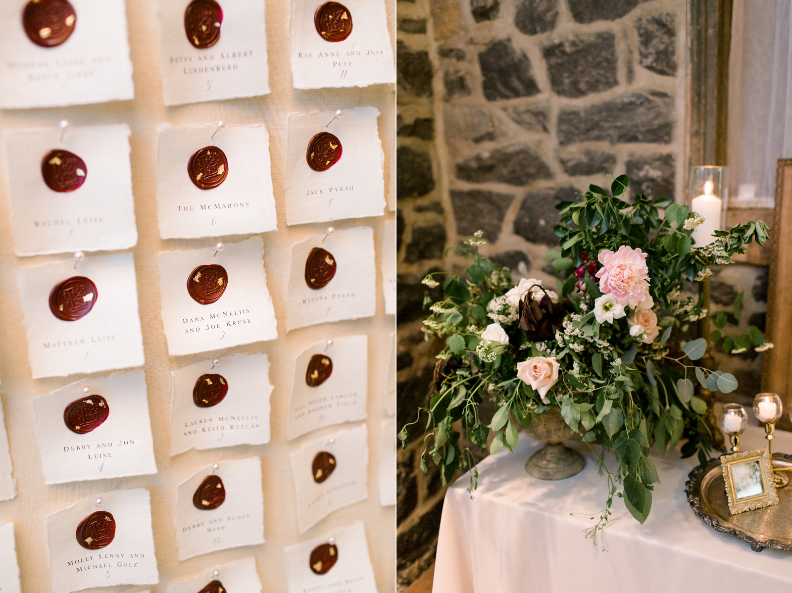 seating chart with wax seal during The Carriage House at Rockwood Park wedding reception