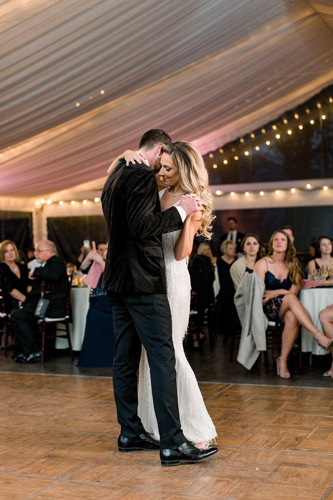 bride and groom dance during Tyler Gardens wedding reception