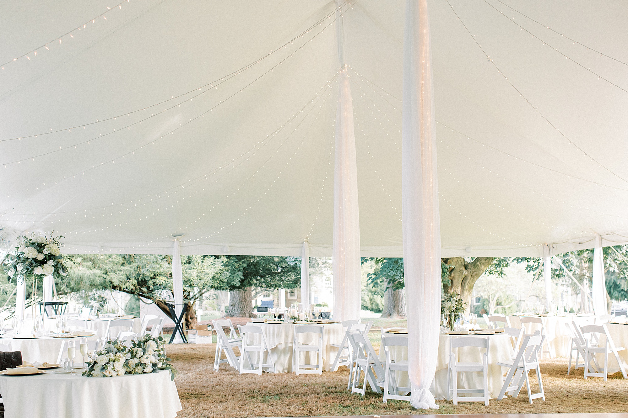 tented wedding reception on lawn at. The Ballroom at Ellis Preserve