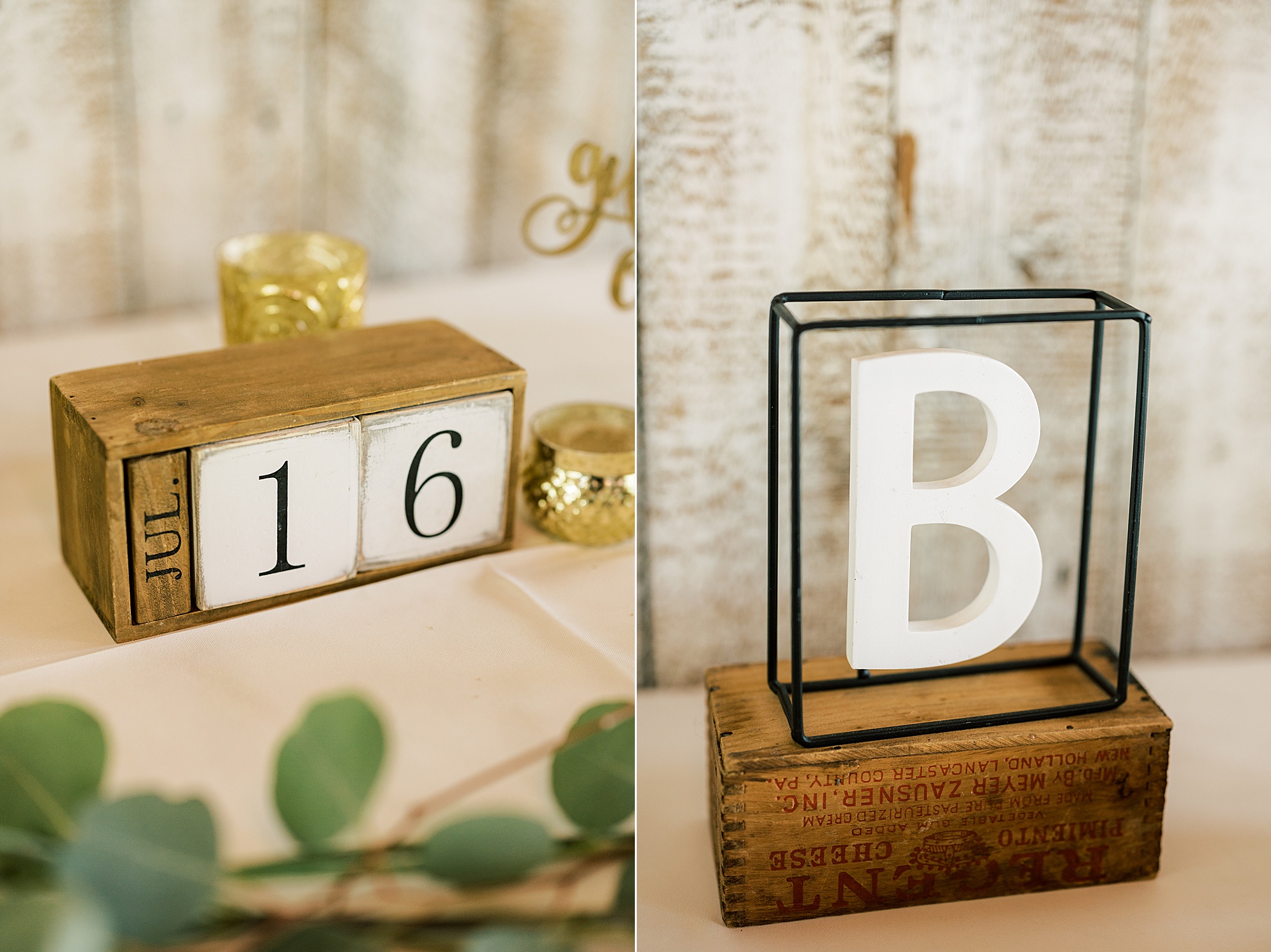 wooden date blocks and hovering B in black box