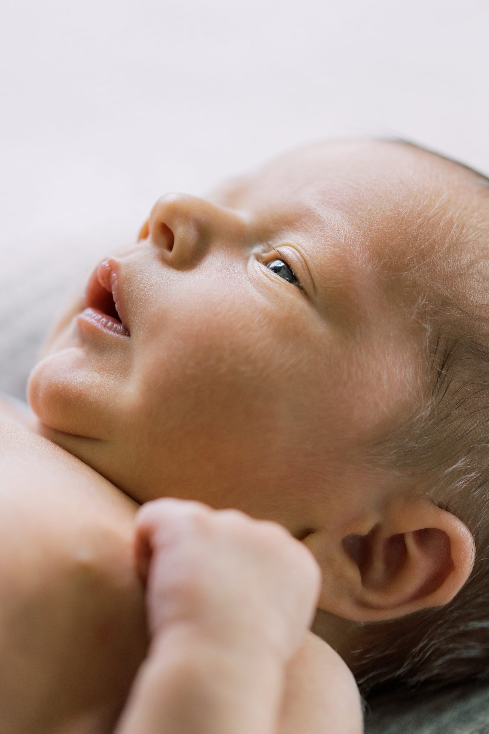 close up of newborn baby boys open eye during newborn photography session with Philadelphia photographer Samantha Jay