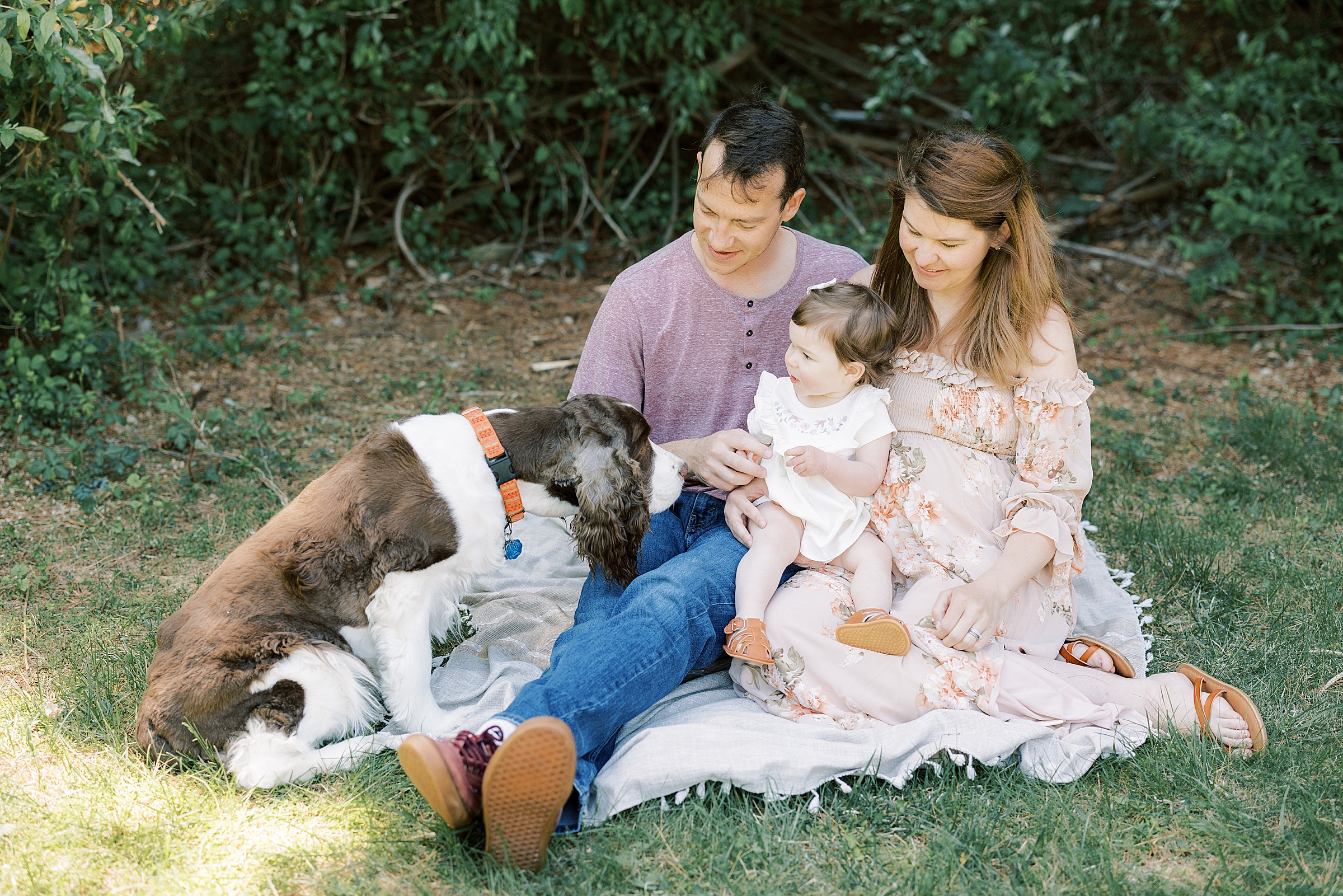 Young family beautifully styled in outdoor session with their dog by Philadelphia photographer Samantha Jay Photography