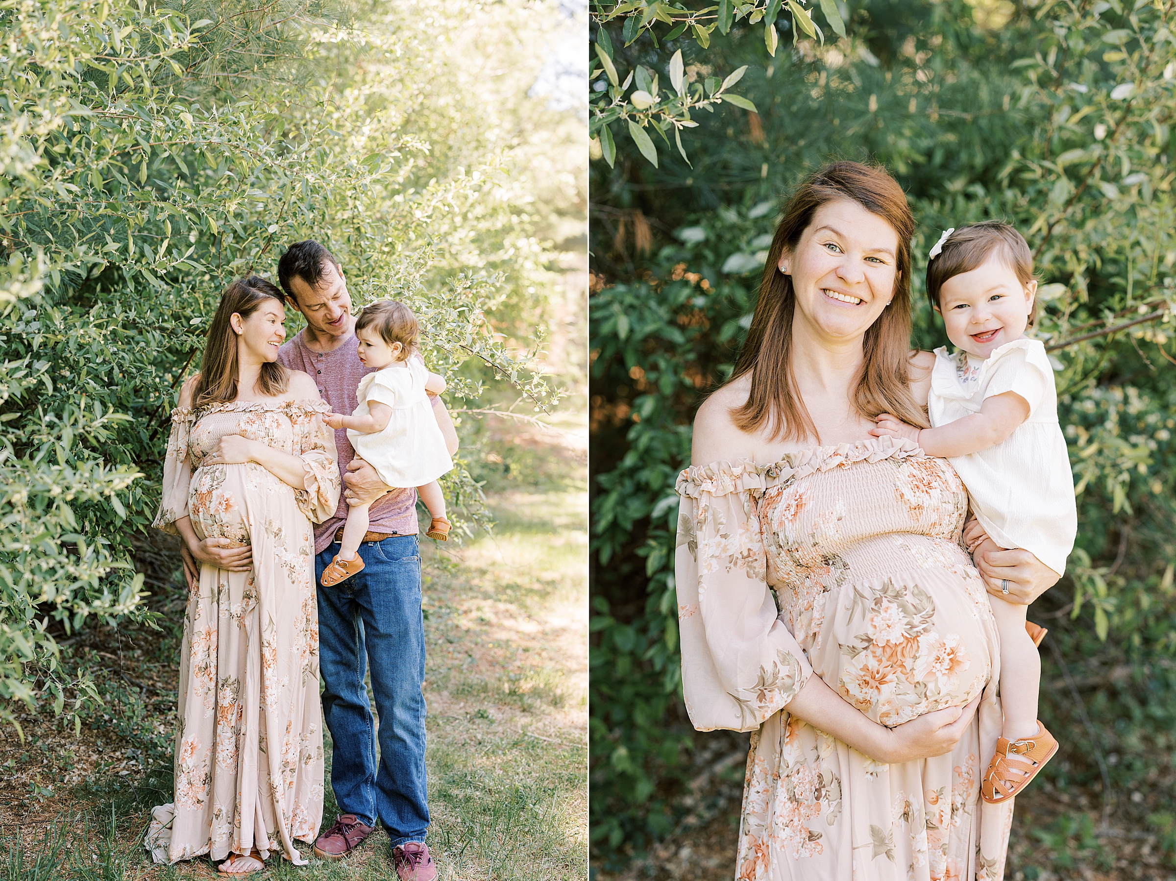 happy family with toddler girl beautifully styled for maternity session with Philadelphia Maternity Photographer Samantha Jay