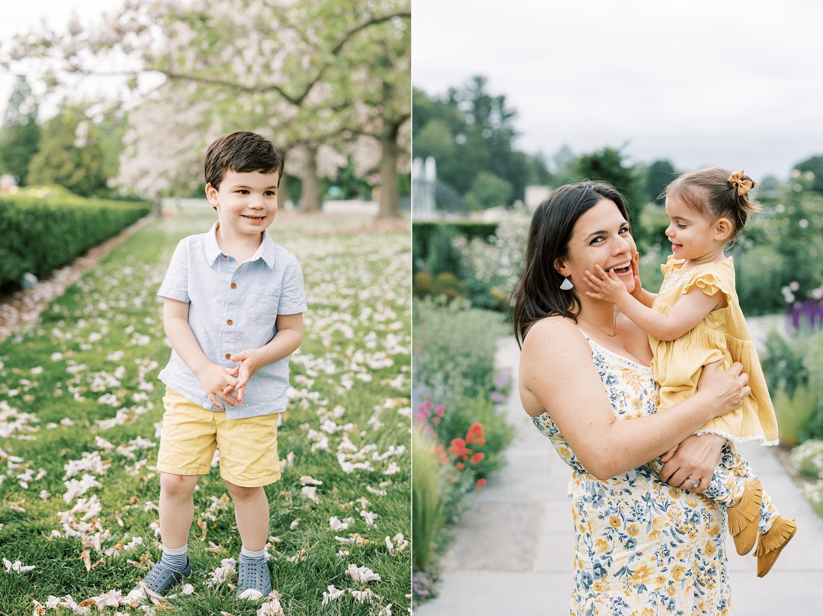 mom laughs holding daughter in yellow dress during Media PA family photos 