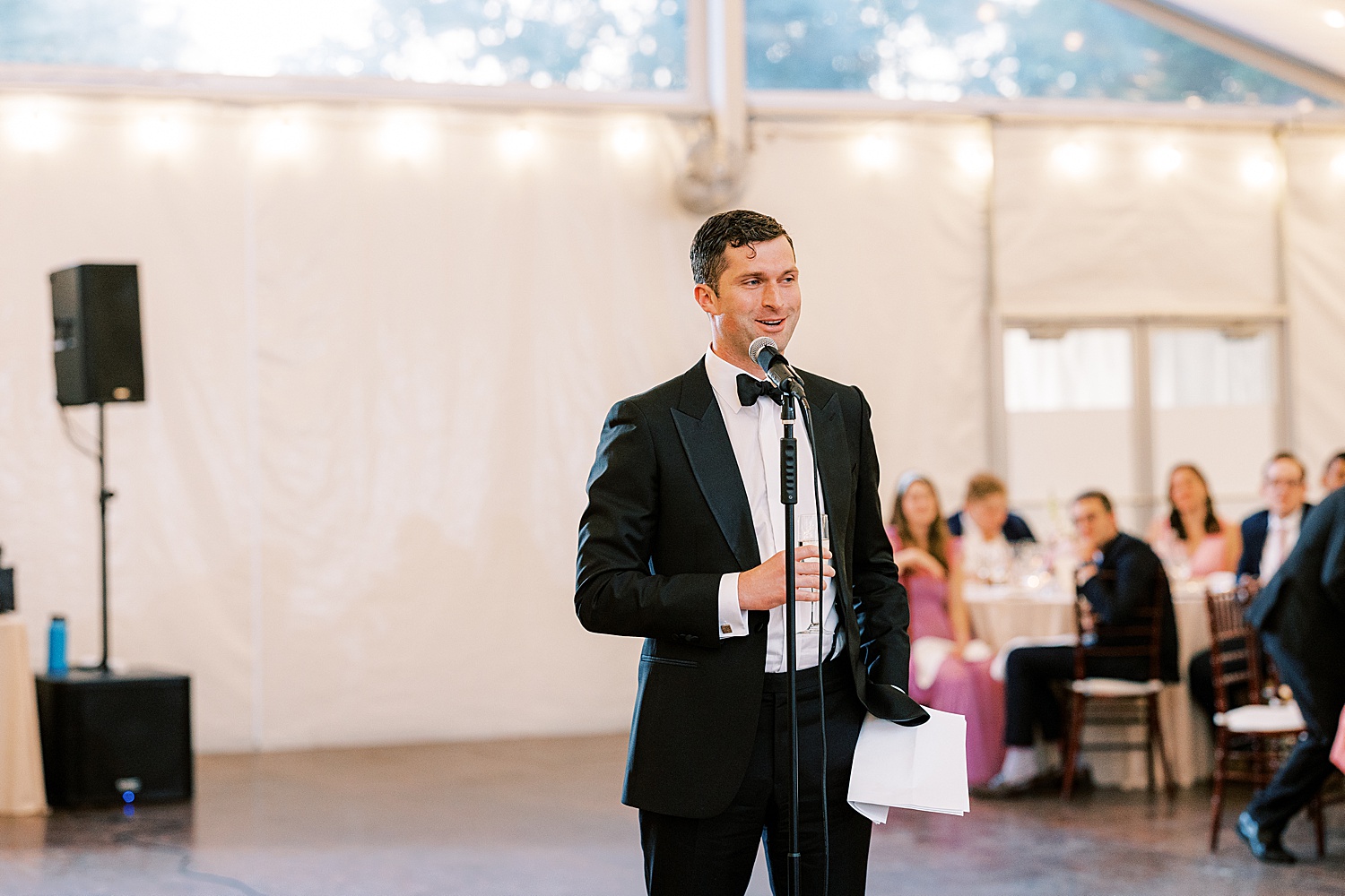 best man gives speech during Philadelphia PA wedding reception