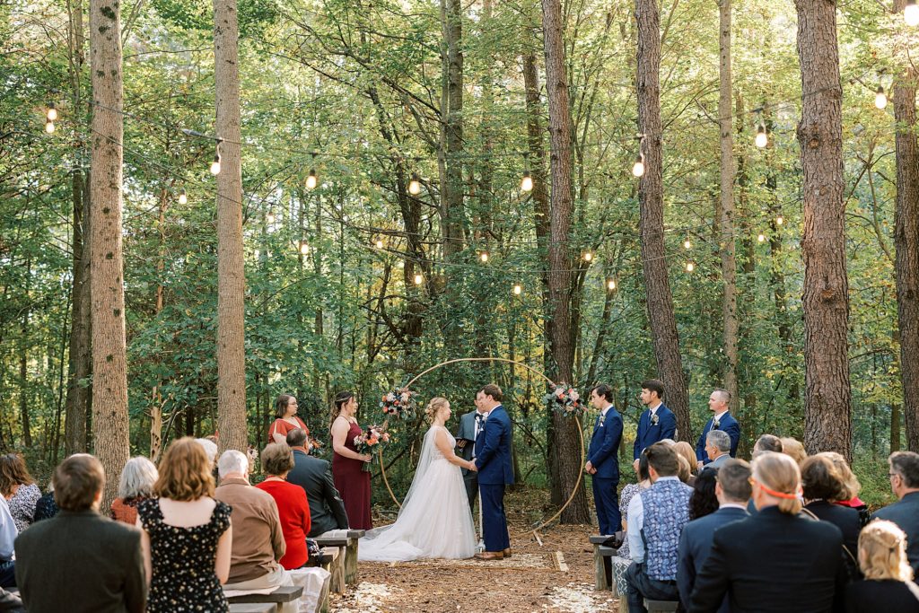 woodsy wedding ceremony setup