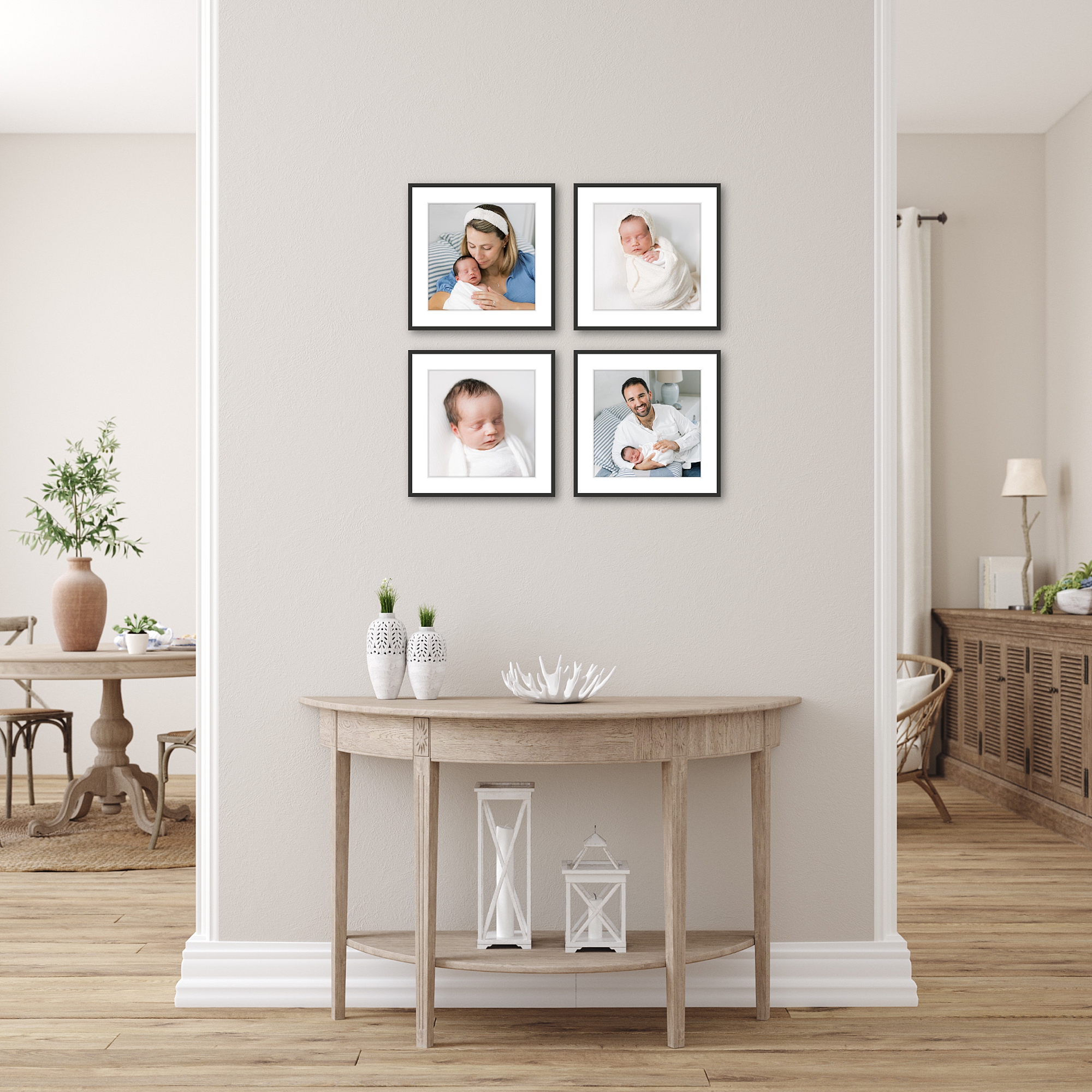 gallery wall in kitchen displaying family photos
