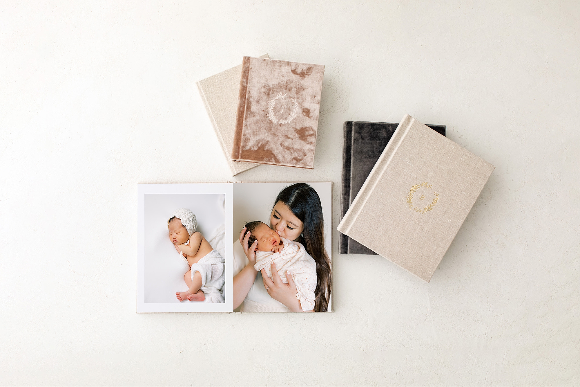 heirloom albums and matted prints for Philadelphia PA newborn and family photographer 