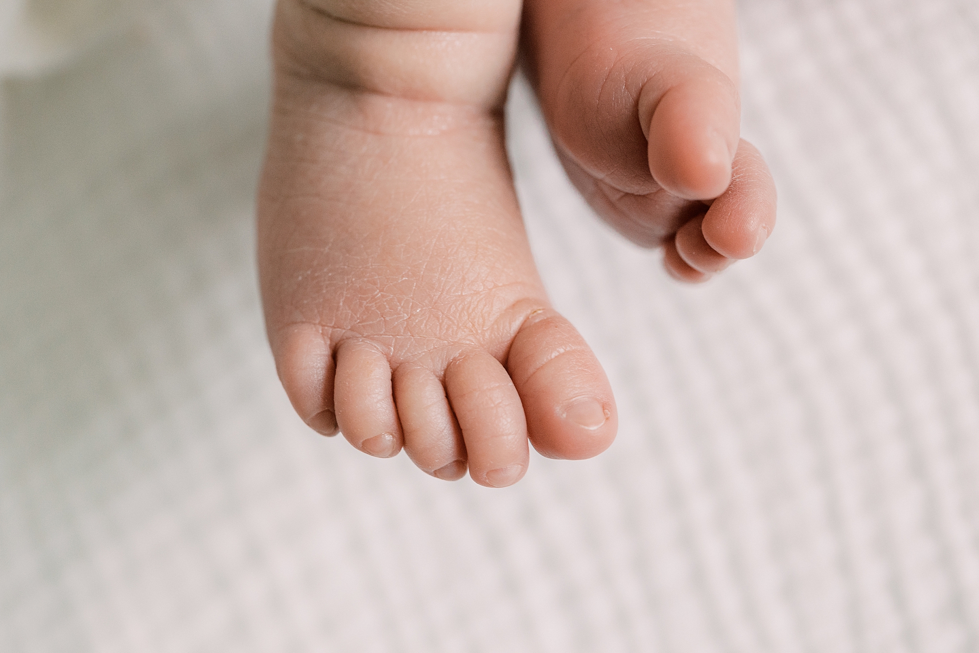baby's toes on white blanket 
