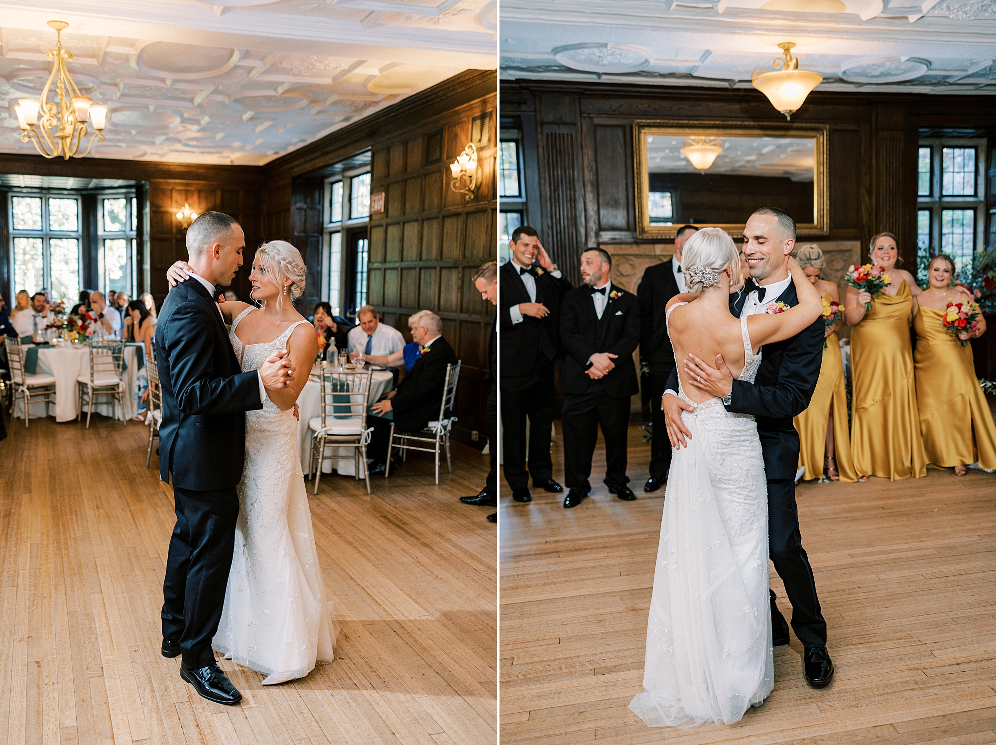 bride and groom have first dance in Media PA home 