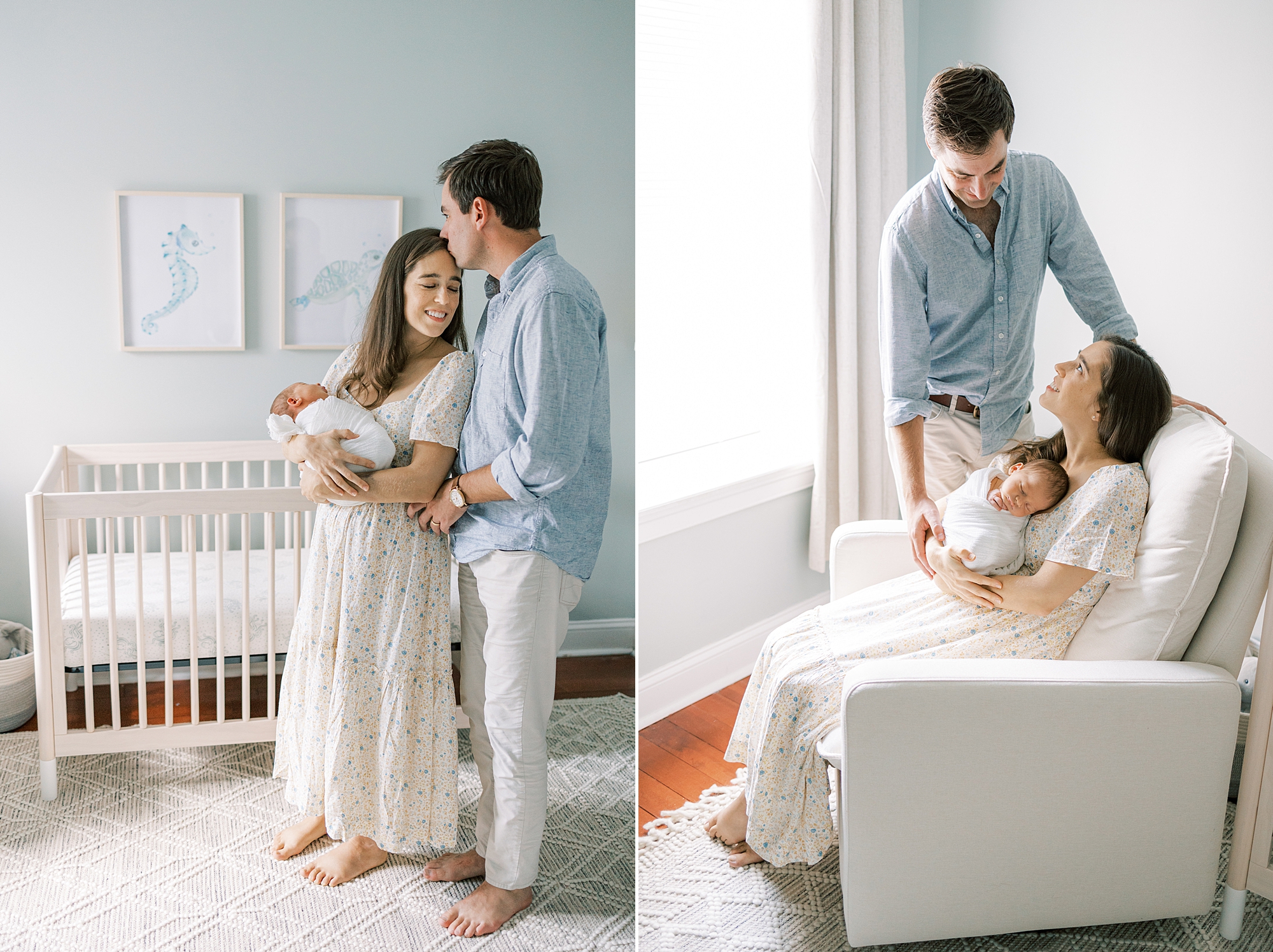couple hugs by crib with son during Philadelphia newborn photos at home 