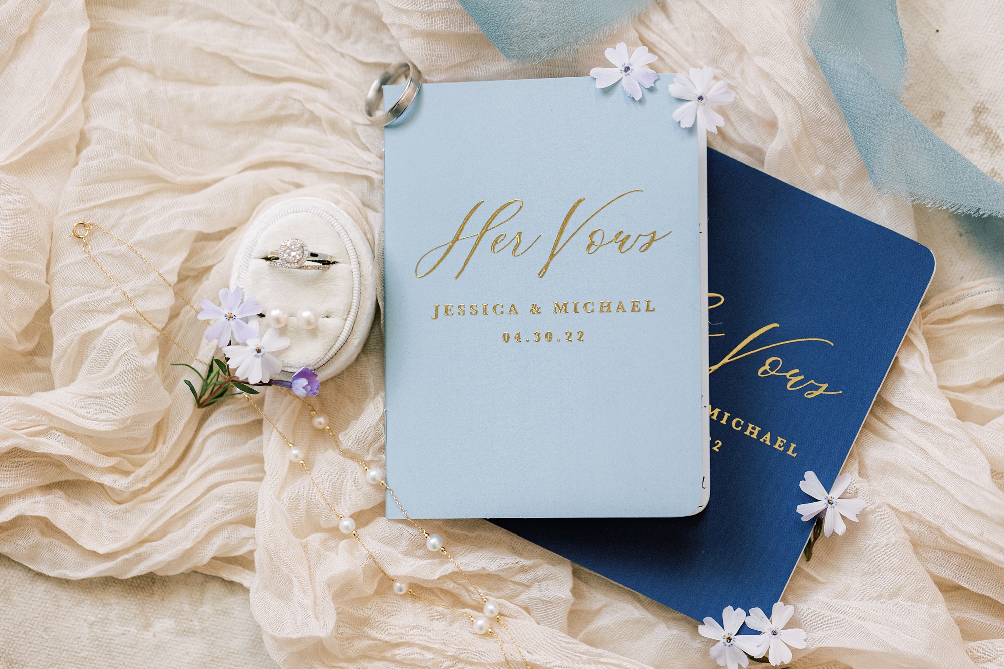 blue vow booklets for spring French Creek Golf Club wedding 