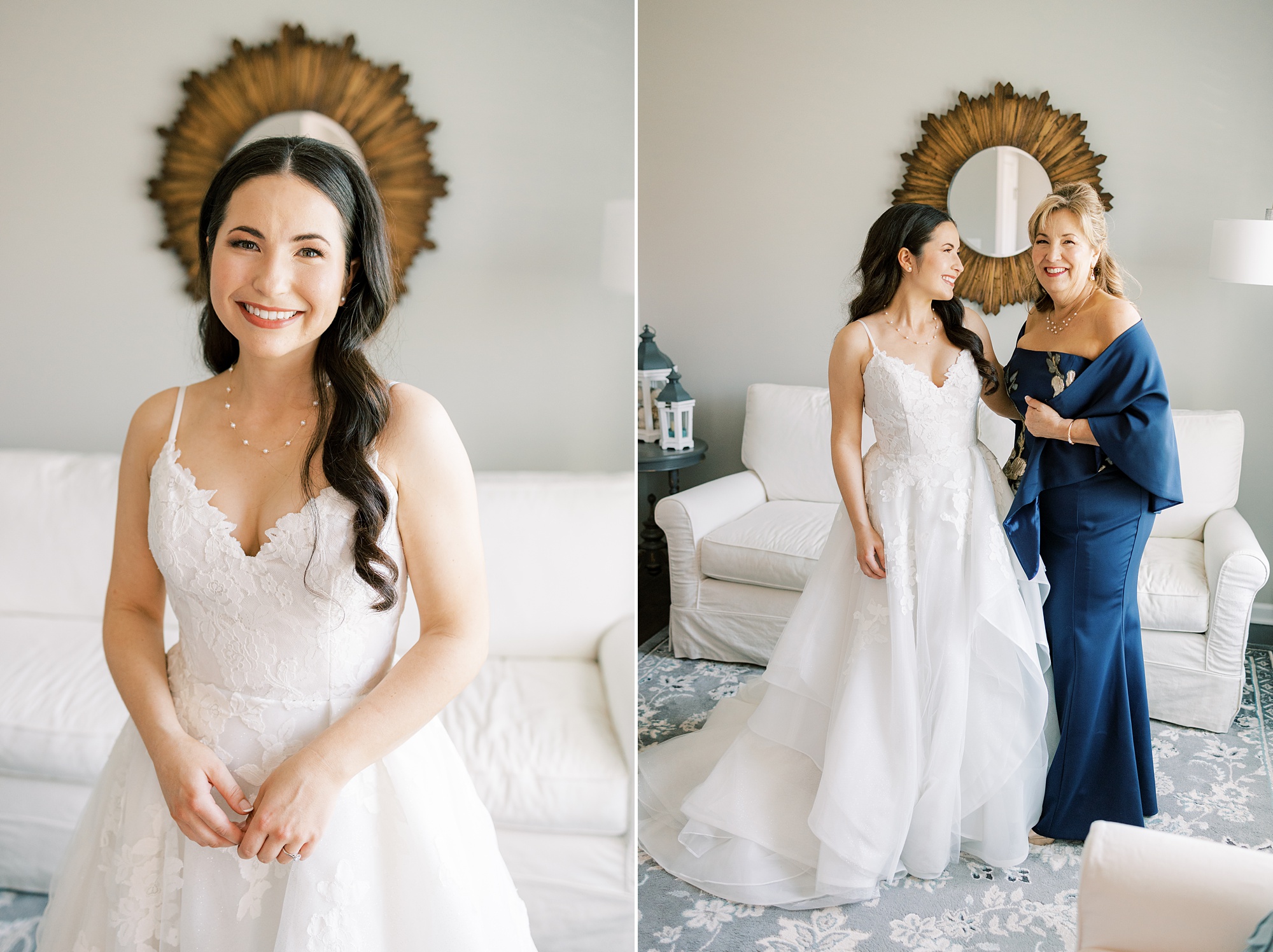 bride smiles with mother after prep during PA wedding 