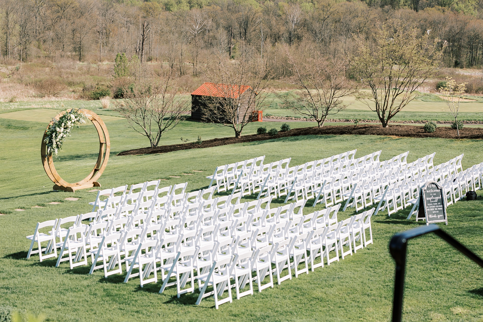 outdoor wedding ceremony on the lawn of French Creek Golf Club