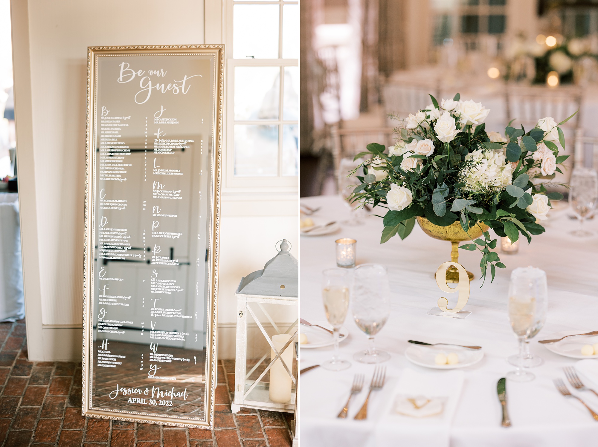wedding reception at French Creek Golf Club  with gold and ivory details 