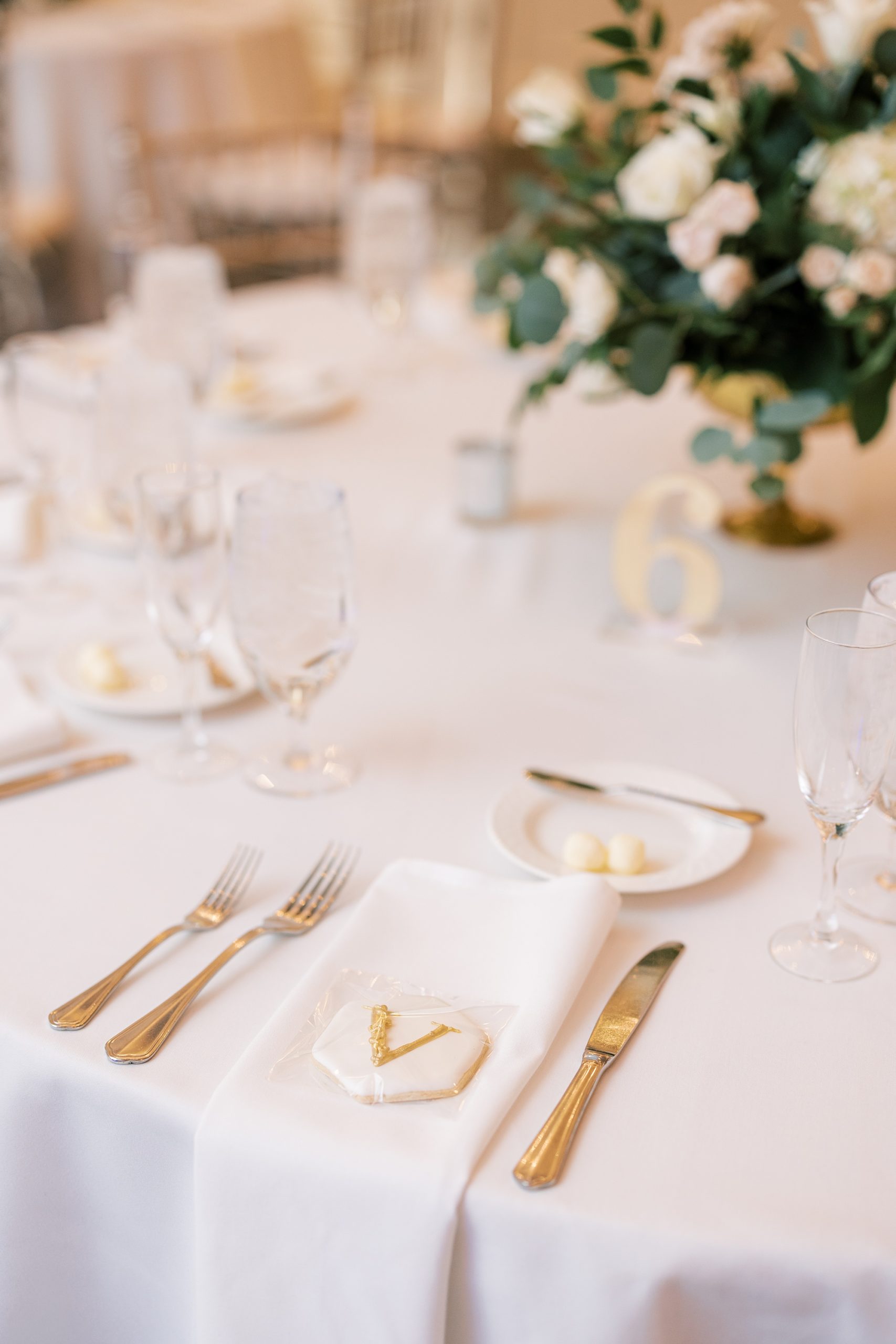 gold and ivory details for wedding reception at French Creek Golf Club 