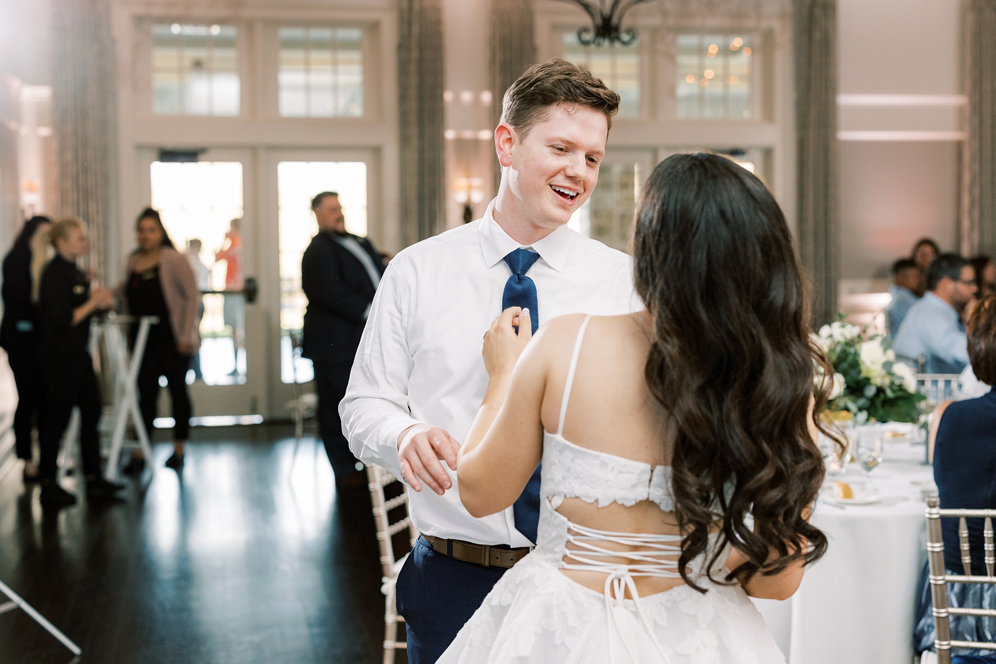 groom dances with bride during Chester County PA wedding reception