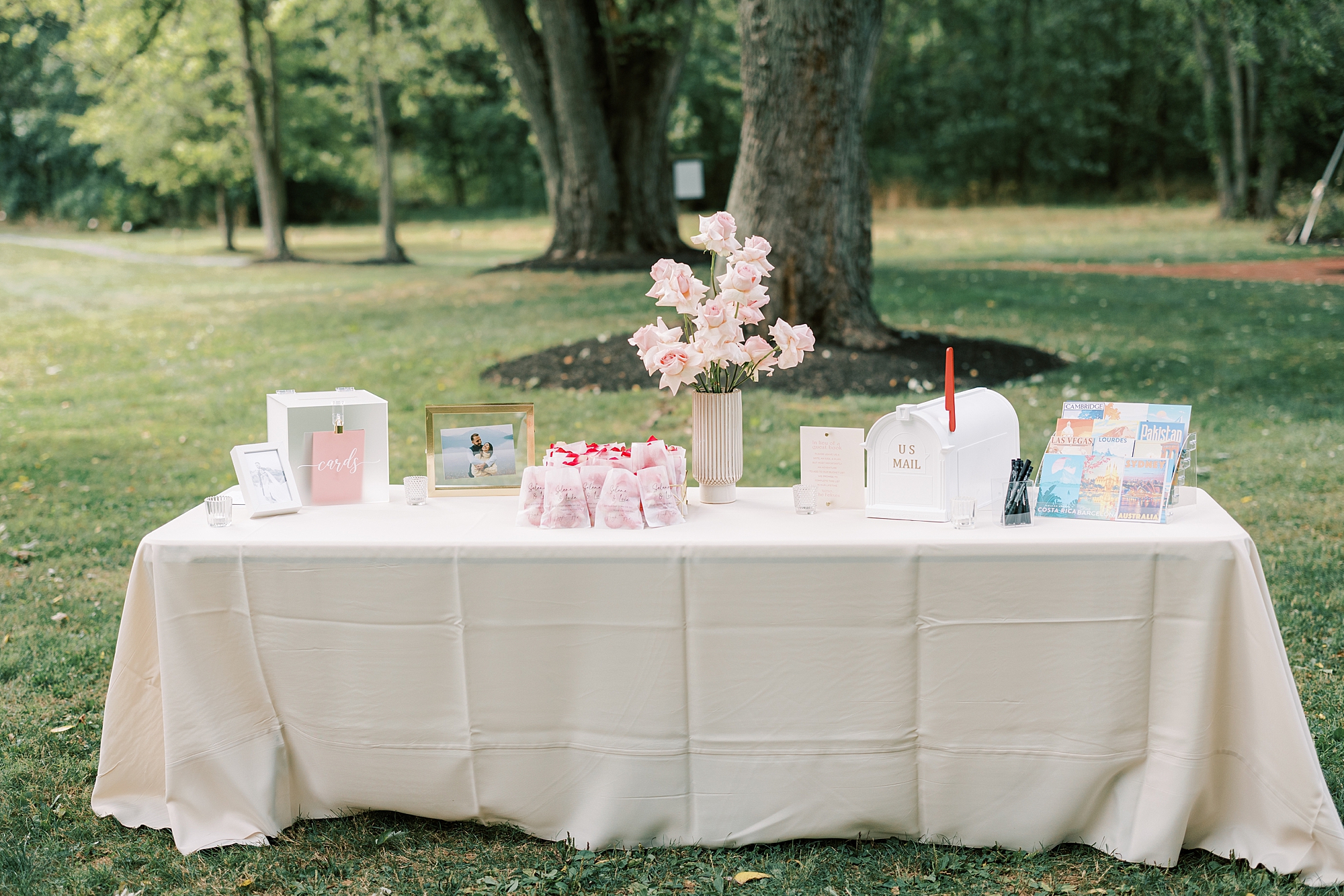 table with gifts and guest book for PA wedding reception 