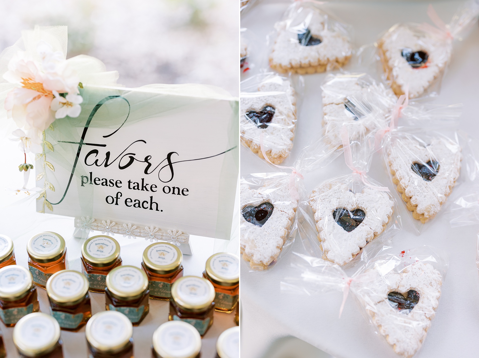 favors and cookies for guests at summer wedding 