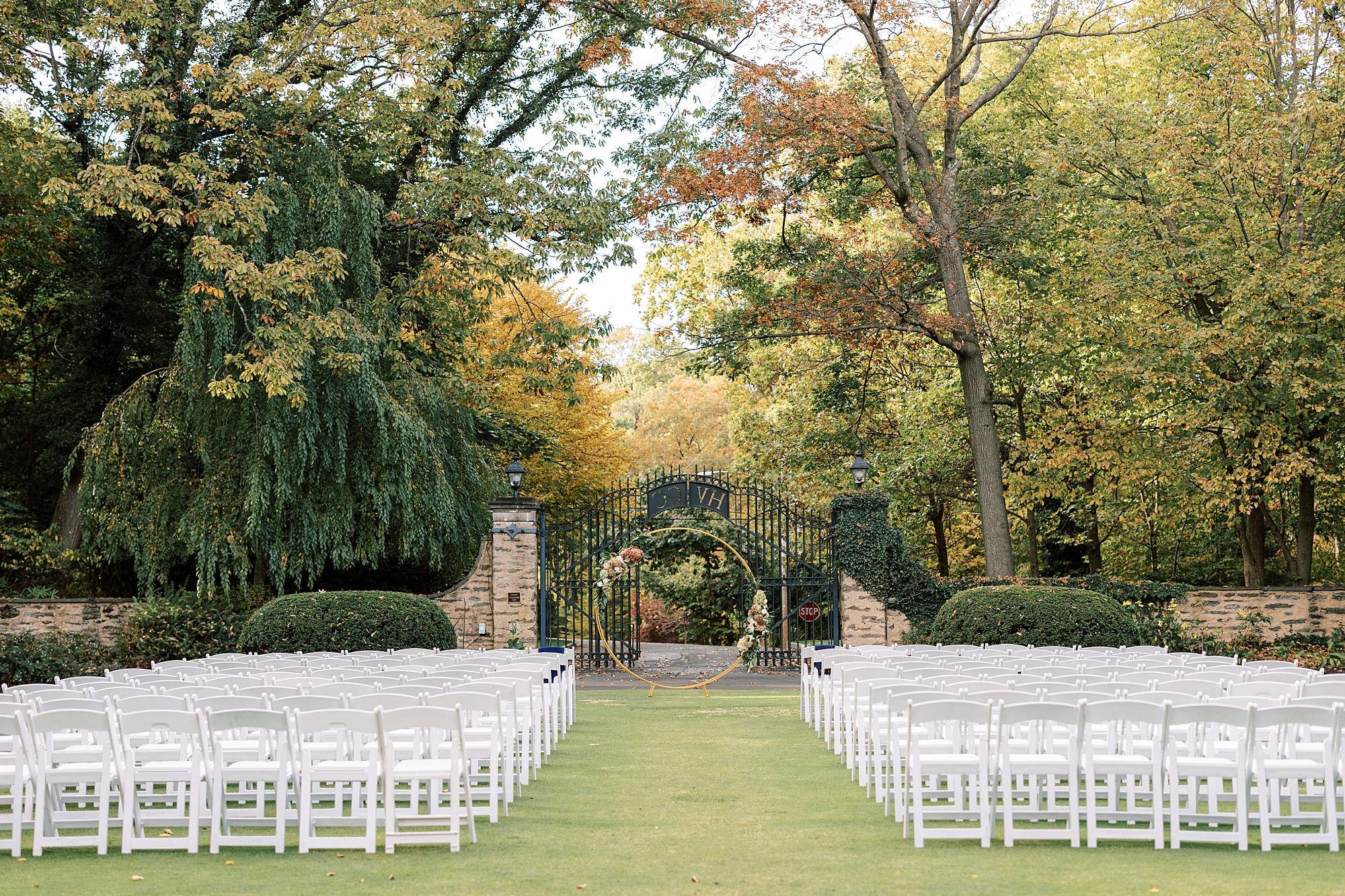 ceremony site on lawn at Huntingdon Valley Country Club