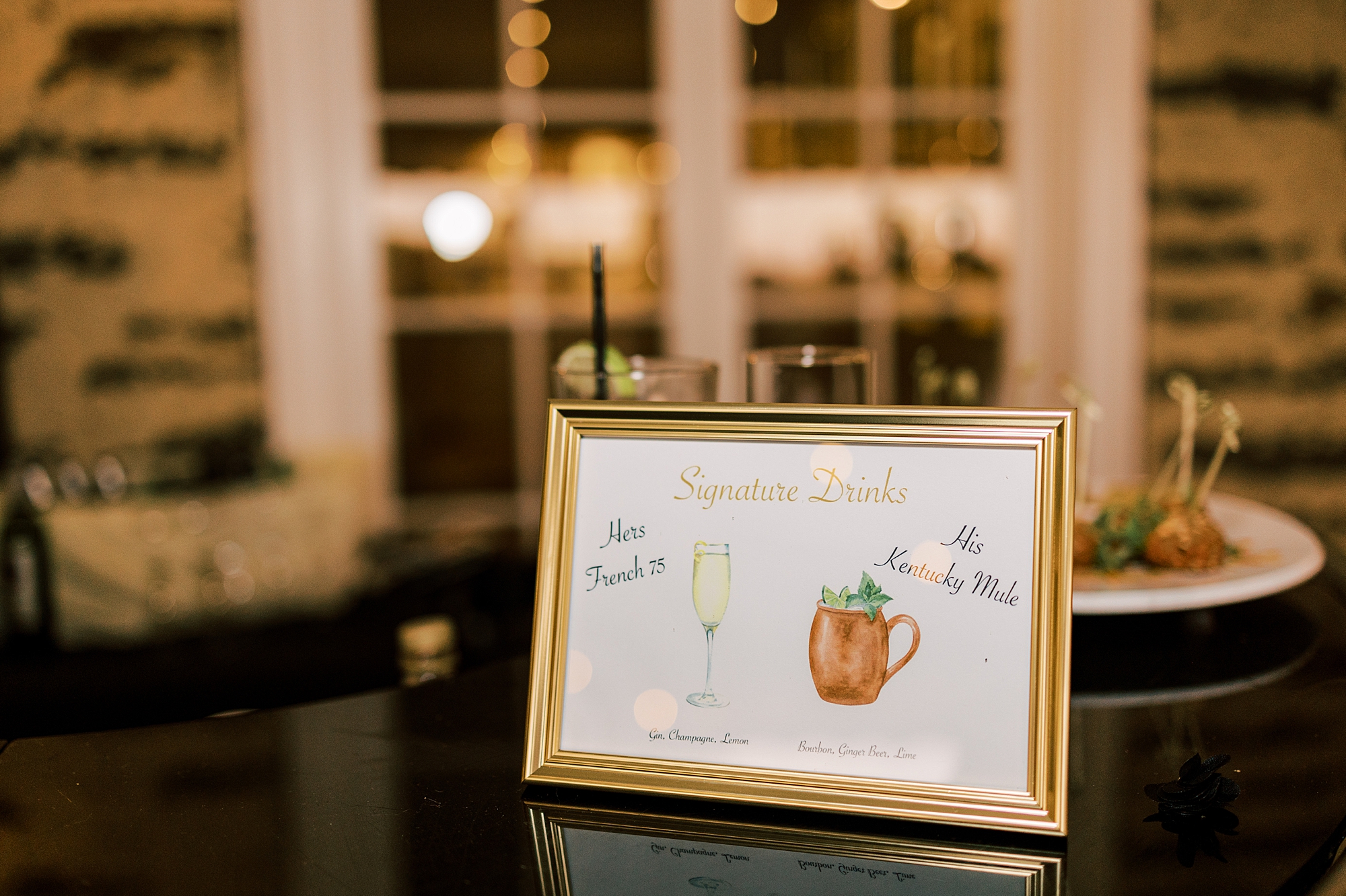 signature cocktail drink sign for wedding reception at Huntingdon Valley Country Club