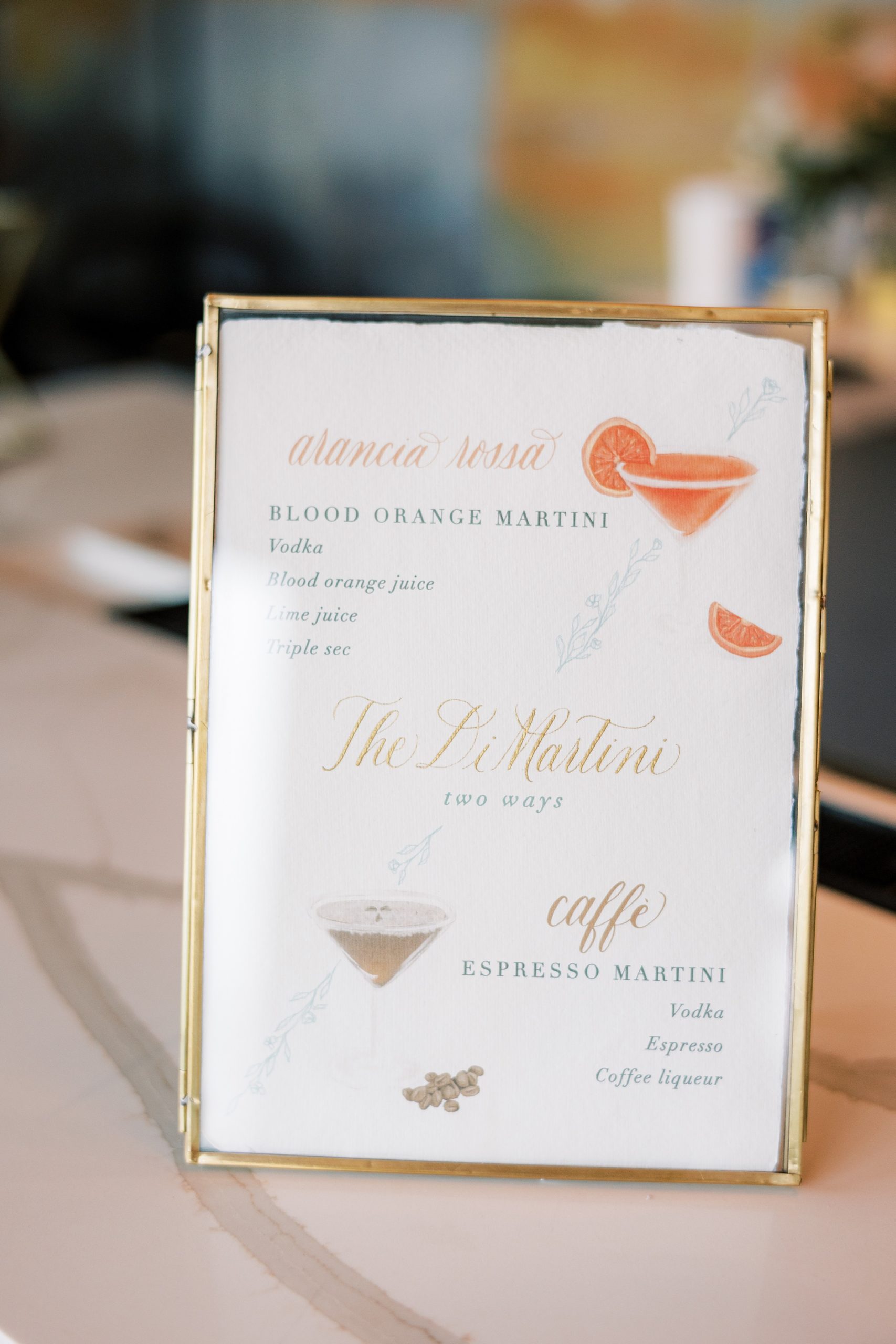 custom cocktail sign for the River House at Odette's wedding reception