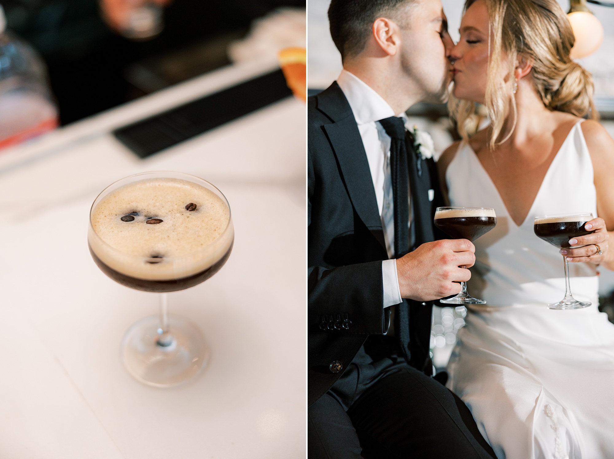bride and groom drink espresso martinis during New Hope PA wedding reception 
