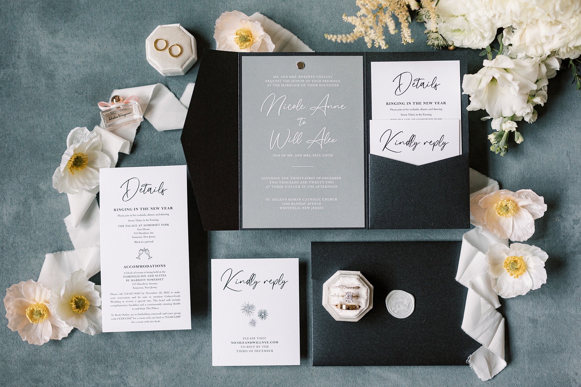 stationery set for New Year's Eve wedding at The Palace at Somerset Park Wedding