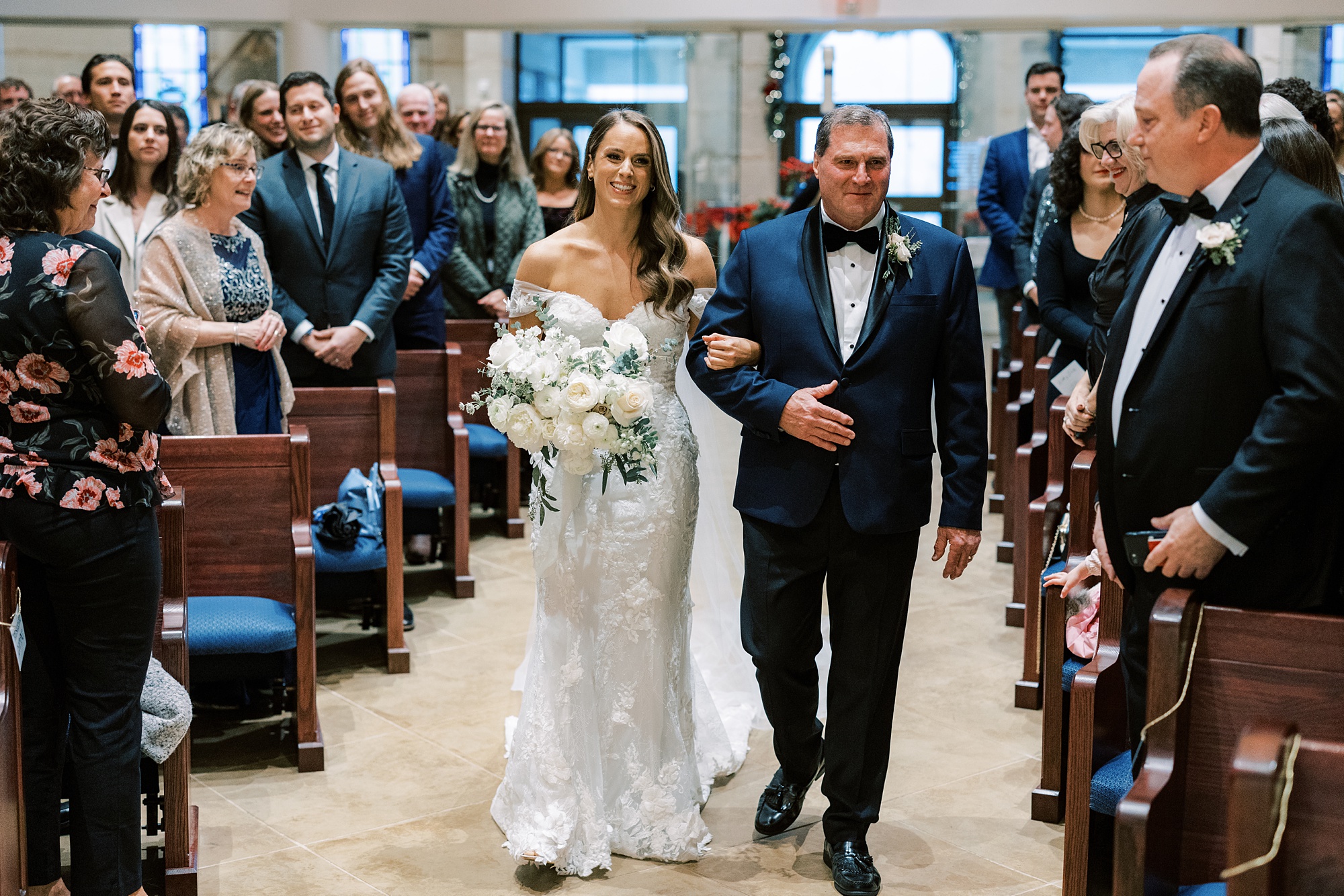 bride and father enter wedding ceremony at St. Helen's Church in Westfield NJ