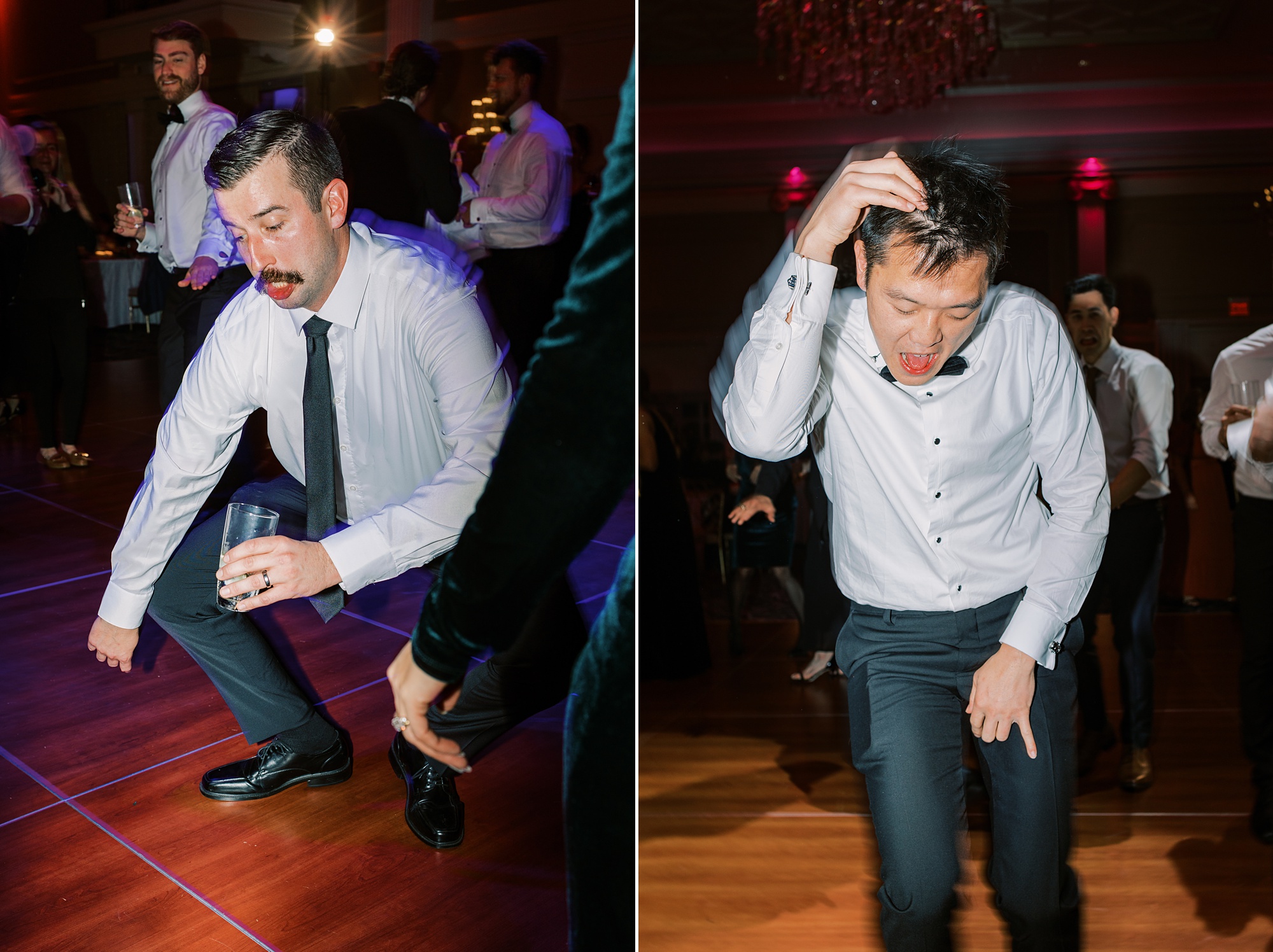 groomsmen dance during New Jersey wedding reception 