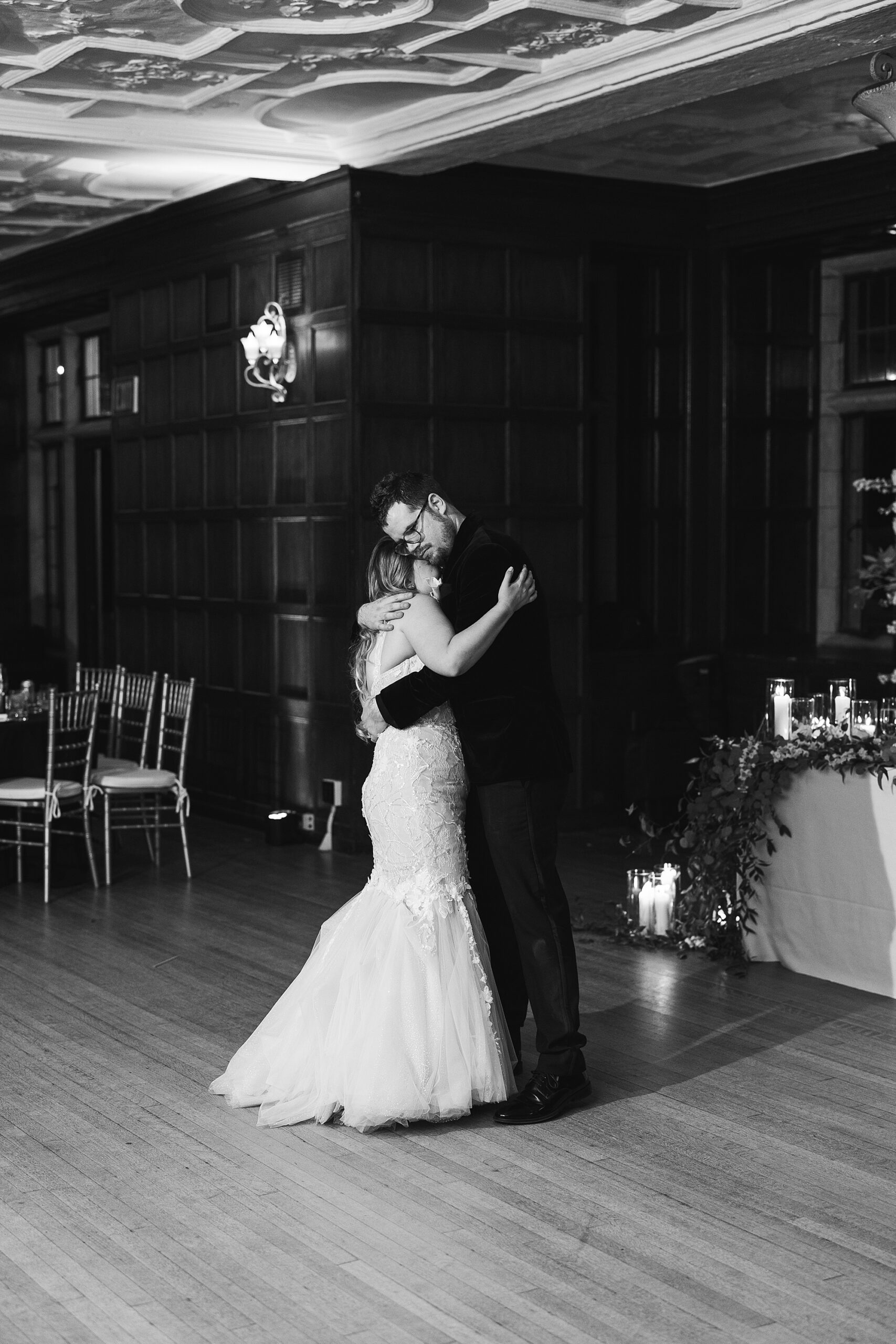 bride and groom dance together during private last dance 