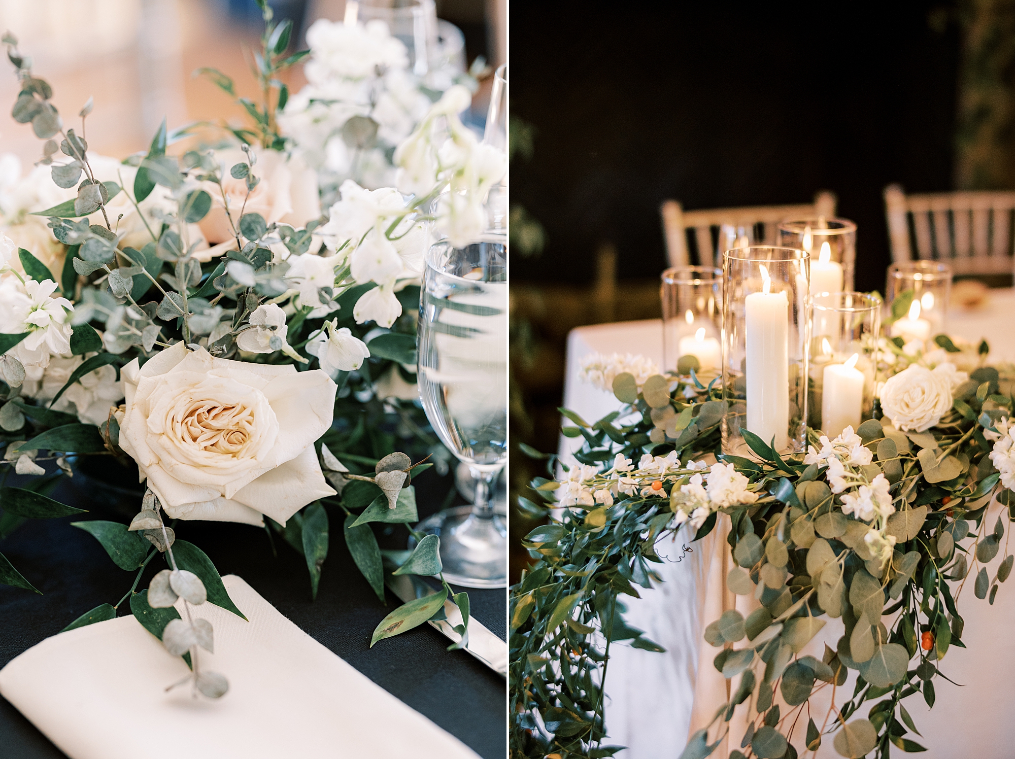 white rose floral arrangement on table at Parque Ridley Creek