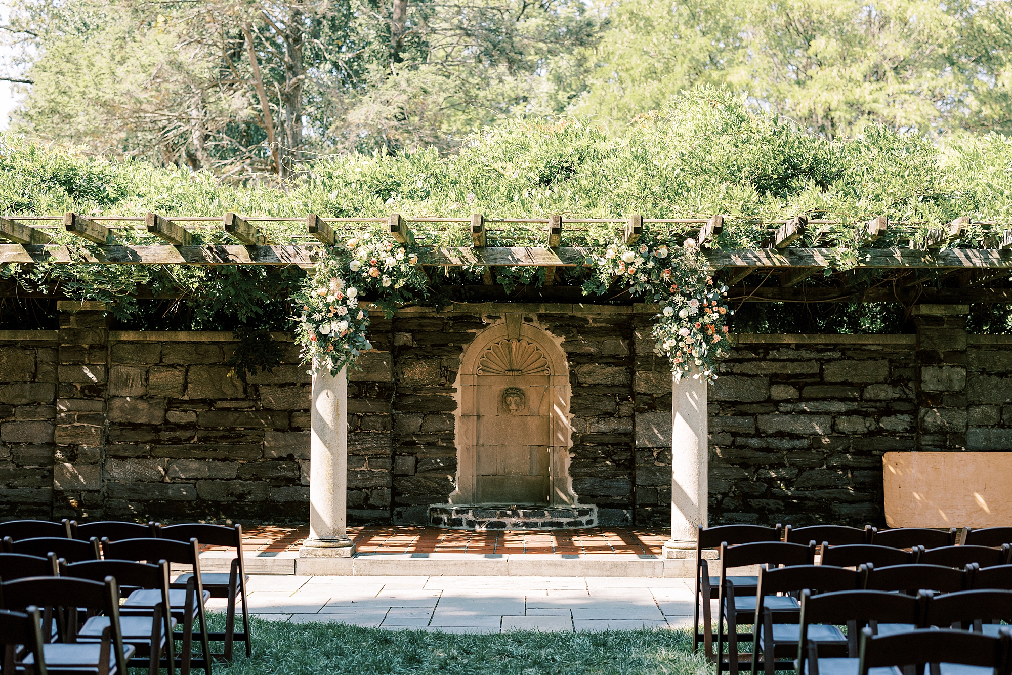 wedding ceremony setup in garden at Curtis Arboretum
