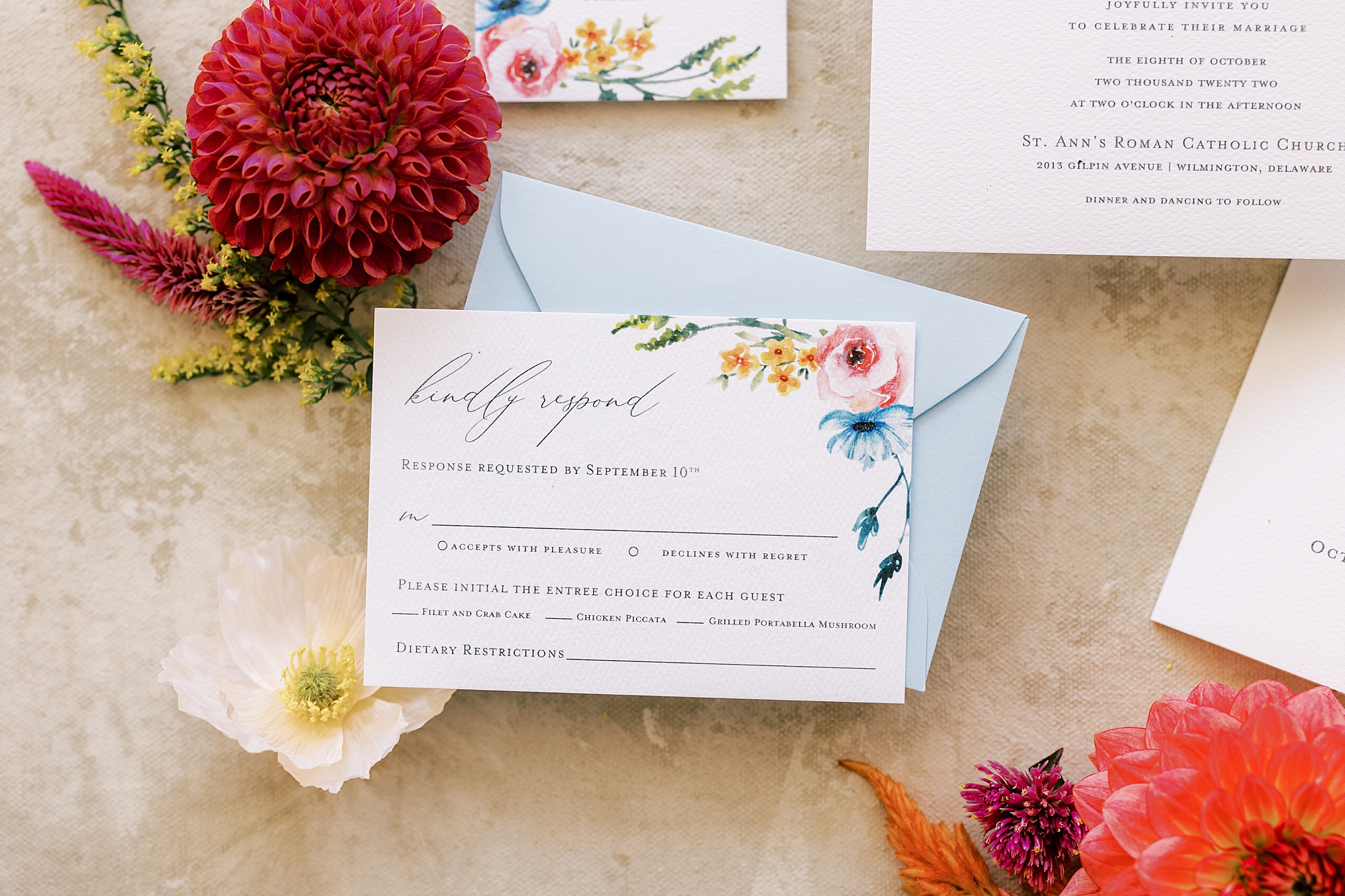 watercolor floral invitation for wedding at Greenville Country Club