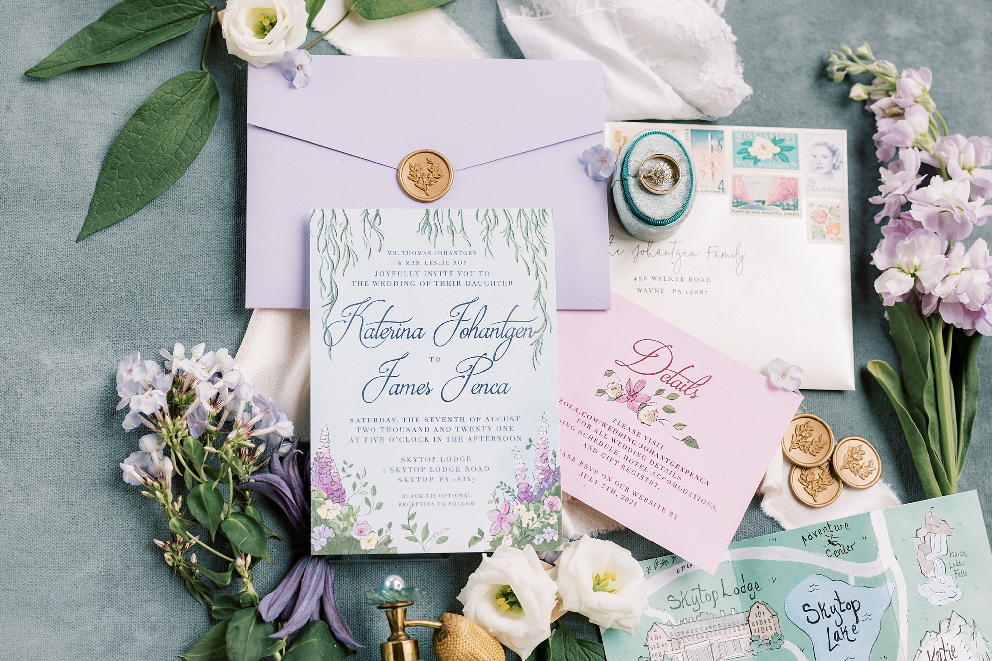 pastel invitation for summer wedding at Skytop Lodge
