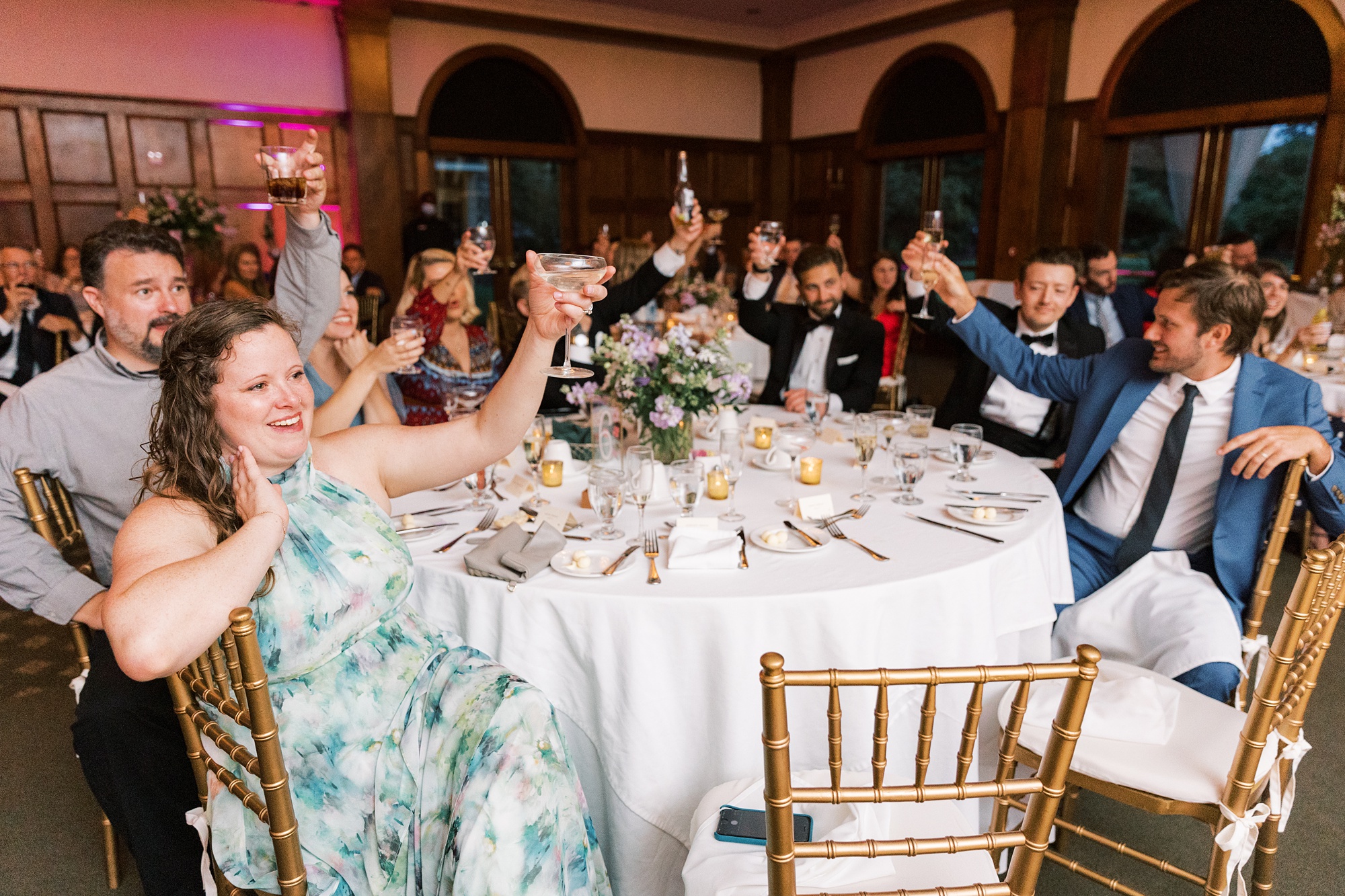 wedding guests cheer during Skytop PA wedding reception