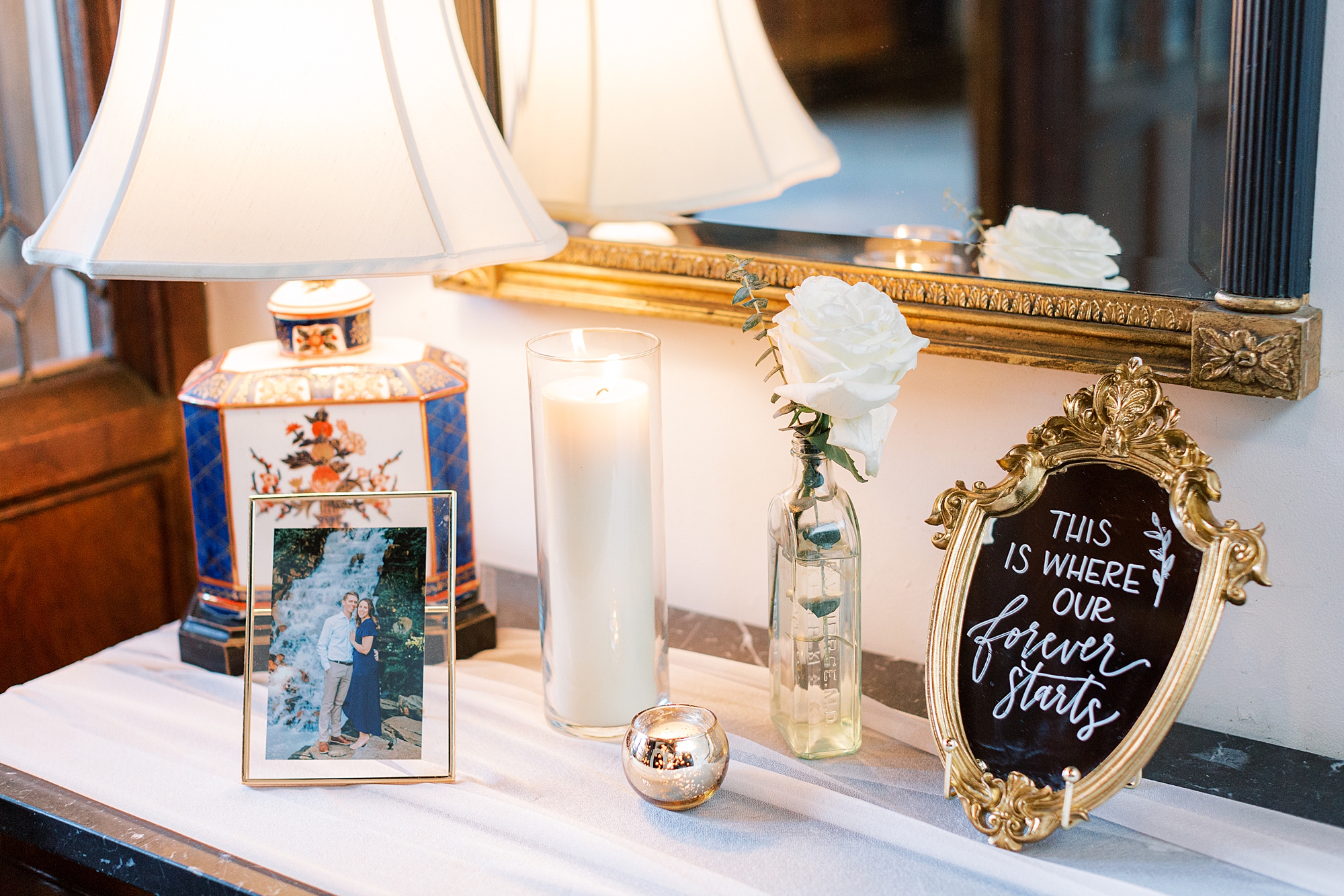 welcome table at Aldie Mansion wedding reception 