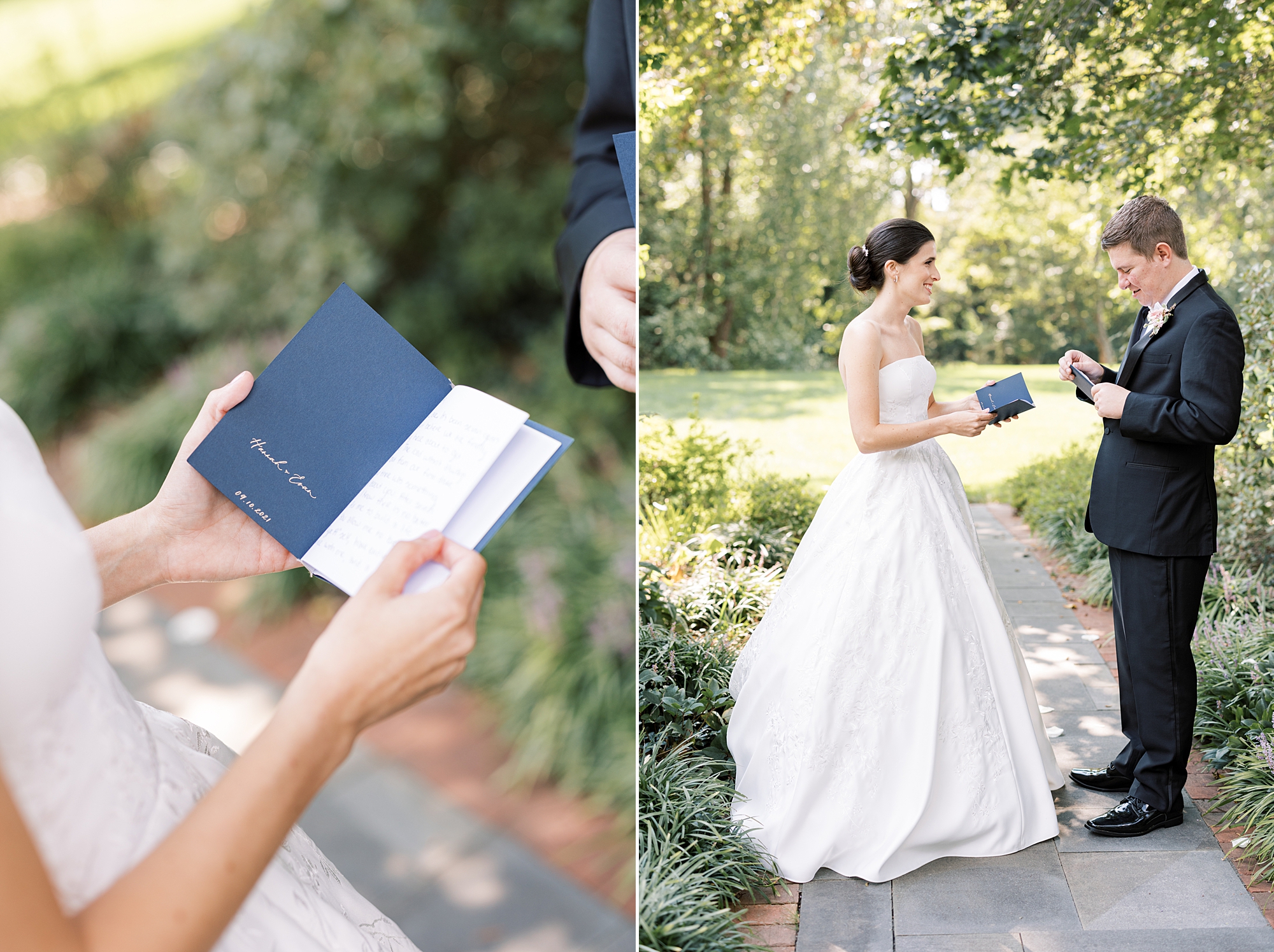 bride reads vows to groom during first look 