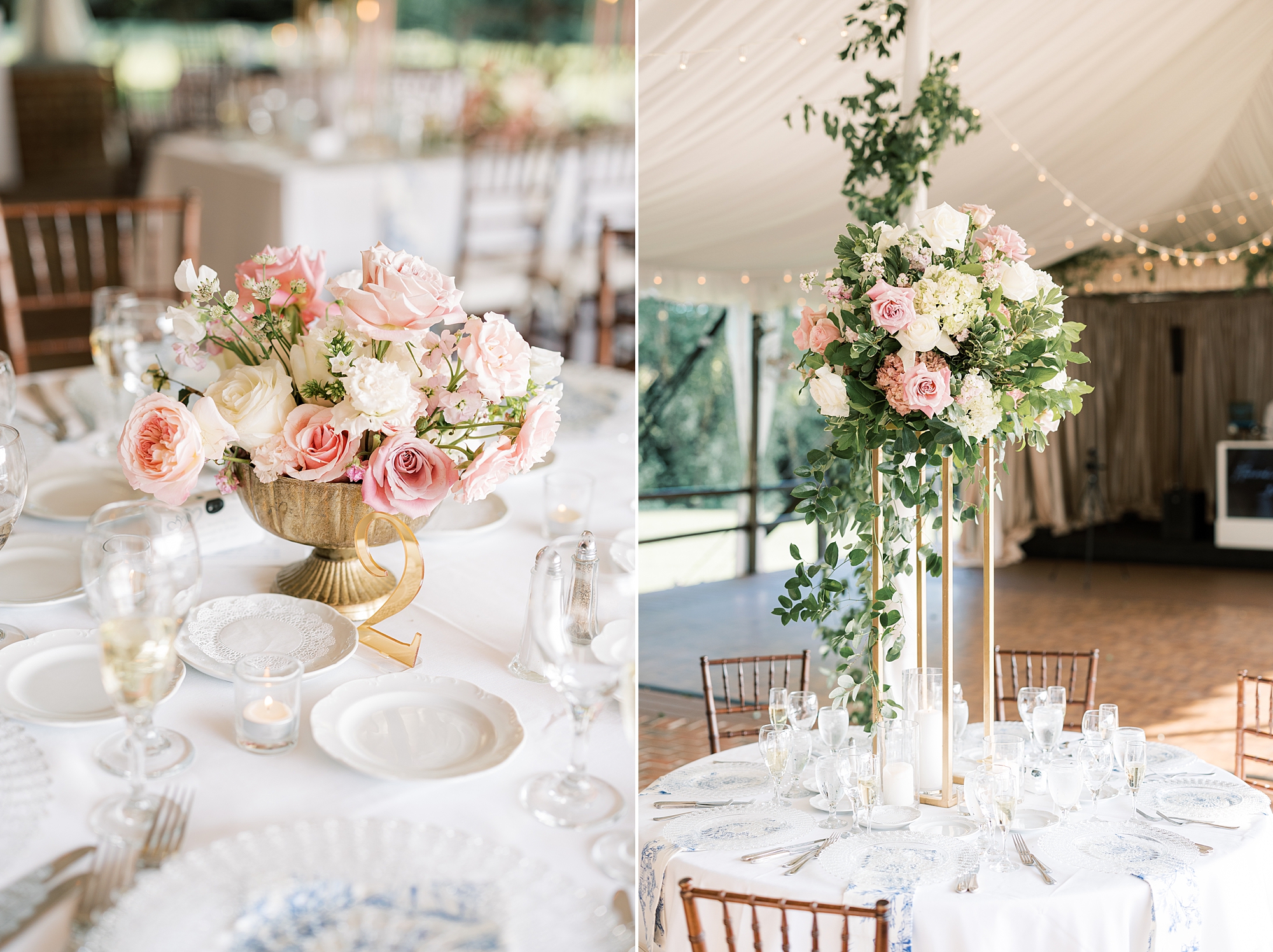 wedding reception centerpieces with pink and white flowers 